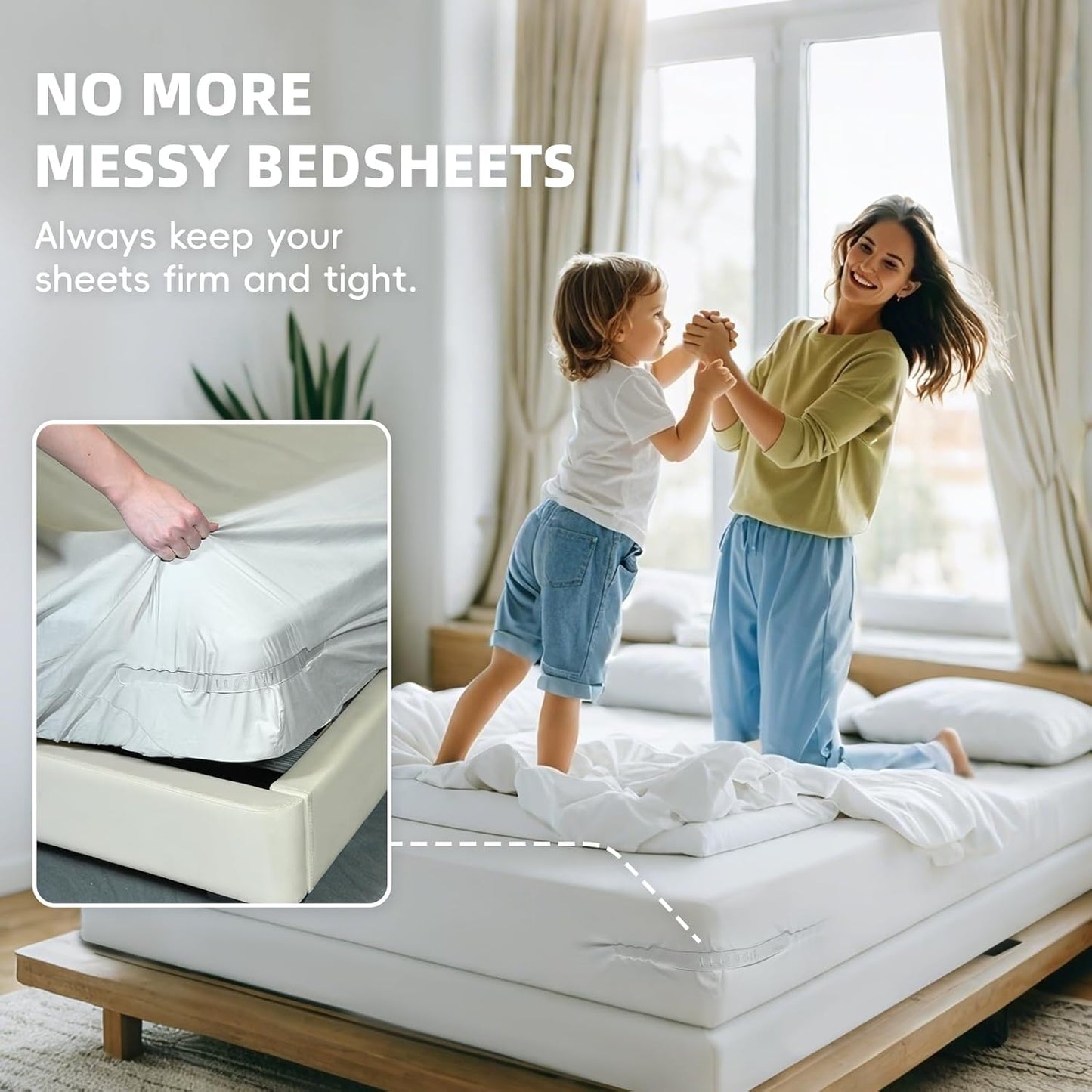 Bed Sheet Holders for Corners Keep Sheets Firm & Tight, Secure Fitted Sheet Holders for Corners, Sheet Fasteners with Lock Straps, Durable Bedding Clips