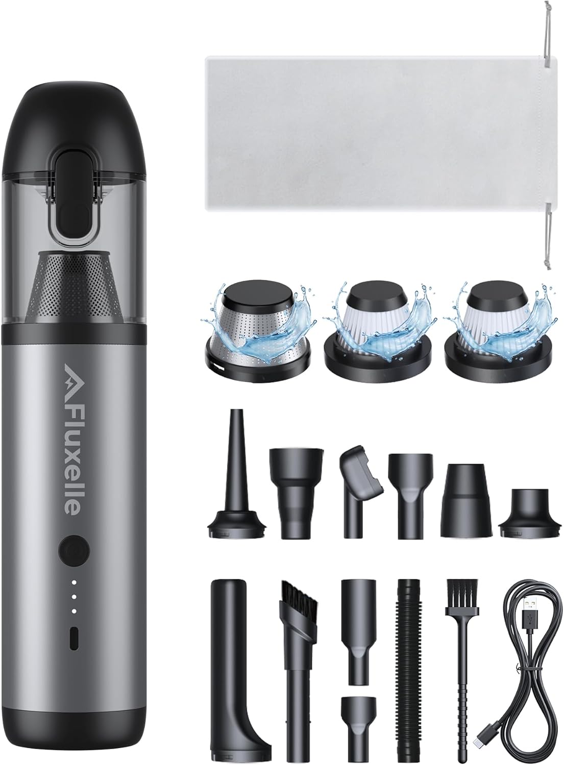 Car Vacuum Portable Cordless, 23000Pa Max Suction 4 in 1 Mini Handheld Vacuum Cleaner, 18W Fast Charging, 11 Attachments, Multifunctional Vacuum for Car, Home, Pet, Office