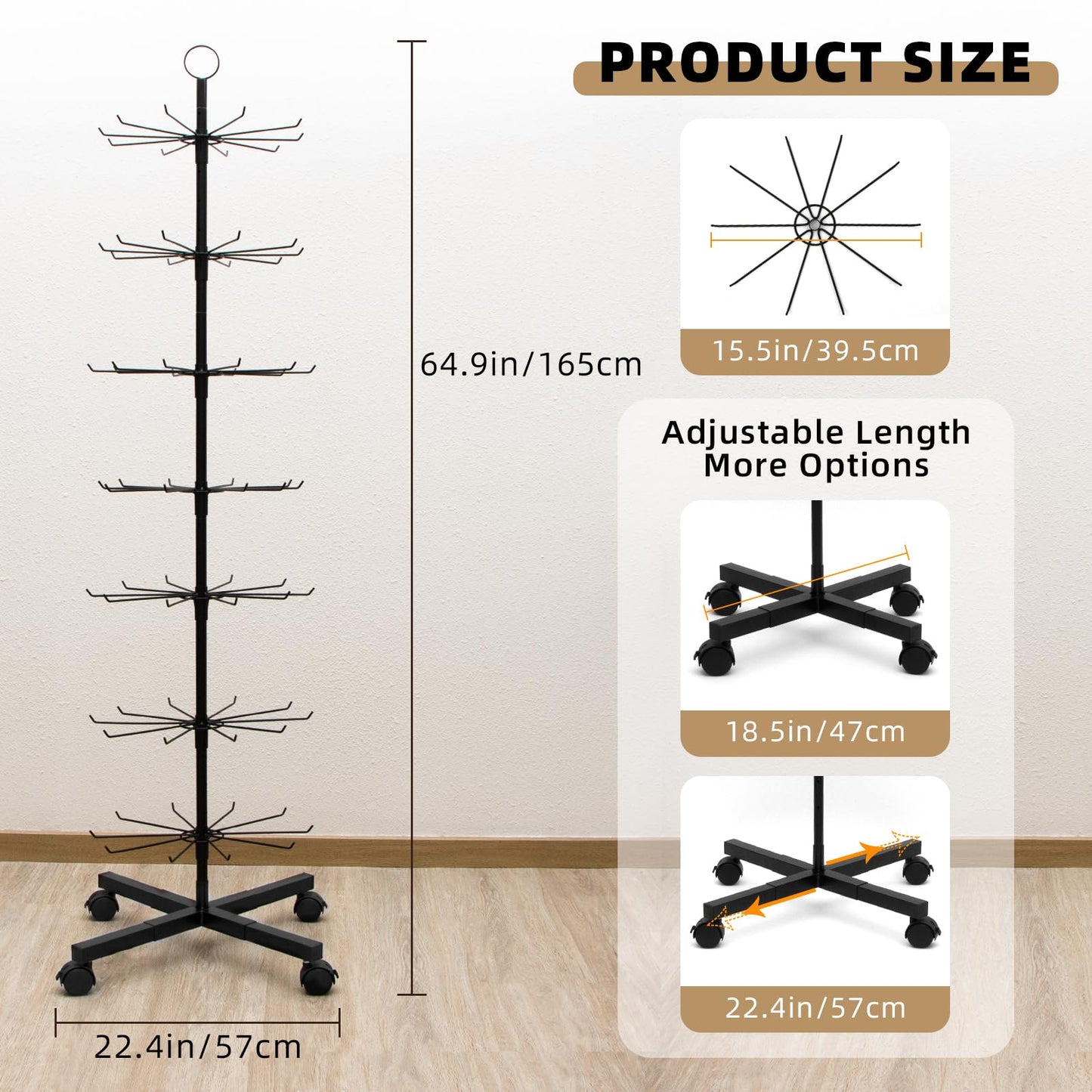 Retail Display Stand, Rotating Display Rack for Earring Keychains Jewelry Vendor Events & Stores, 7 Tier Movable and Adjustable 1 PCS - Black