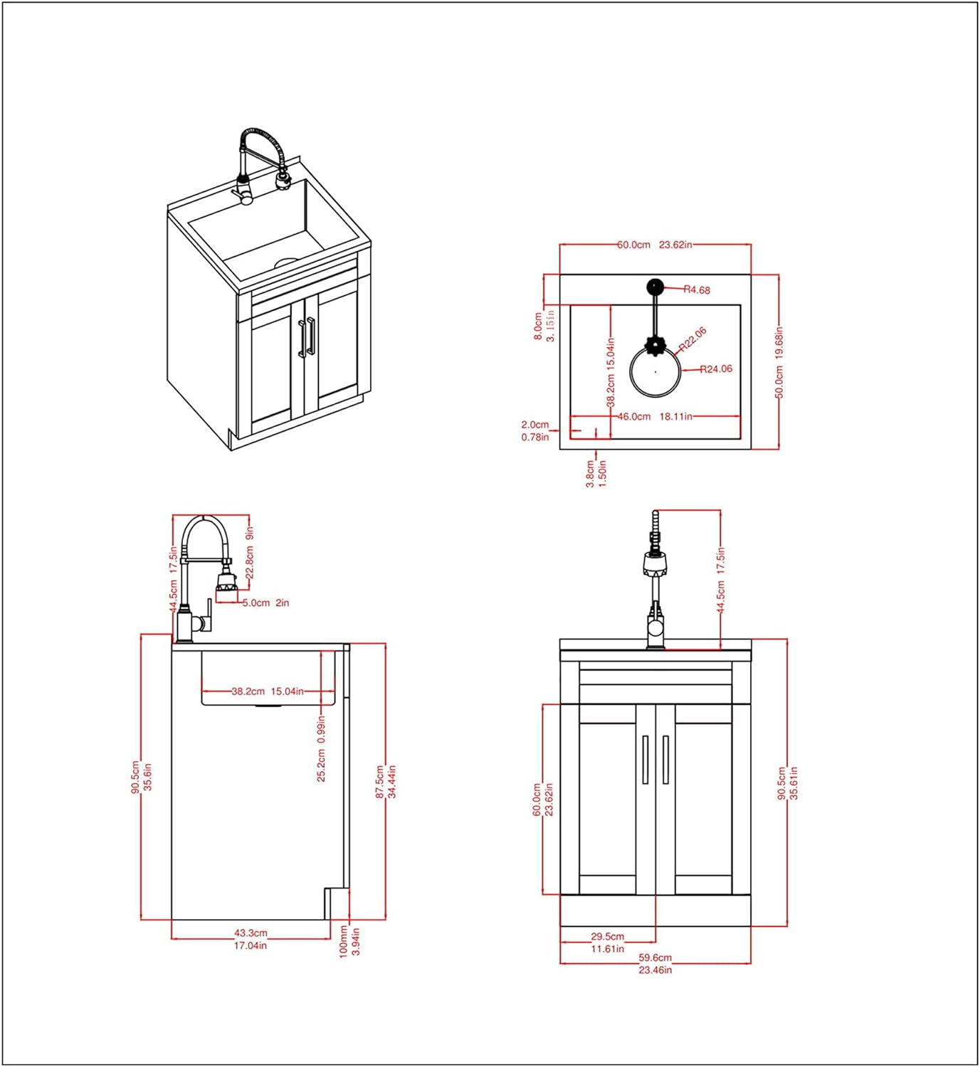 NEW - SIMPLIHOME Hennessy Contemporary 24 Inch Deluxe Laundry Cabinet with Faucet and Stainless Steel Sink in Pure White, For the Laundry Room and Utility Room - Retail $499