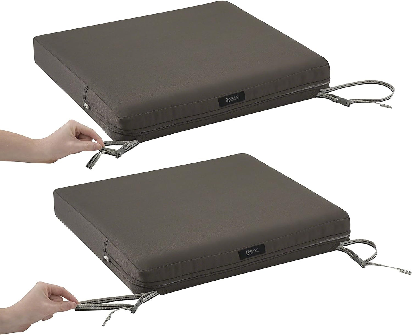 NEW - Classic Accessories Ravenna Water-Resistant 72 x 21 x 3 Inch Patio Chaise Lounge Cushion Slip Cover, Dark Taupe, Patio Furniture Cushion Covers - Retail $49