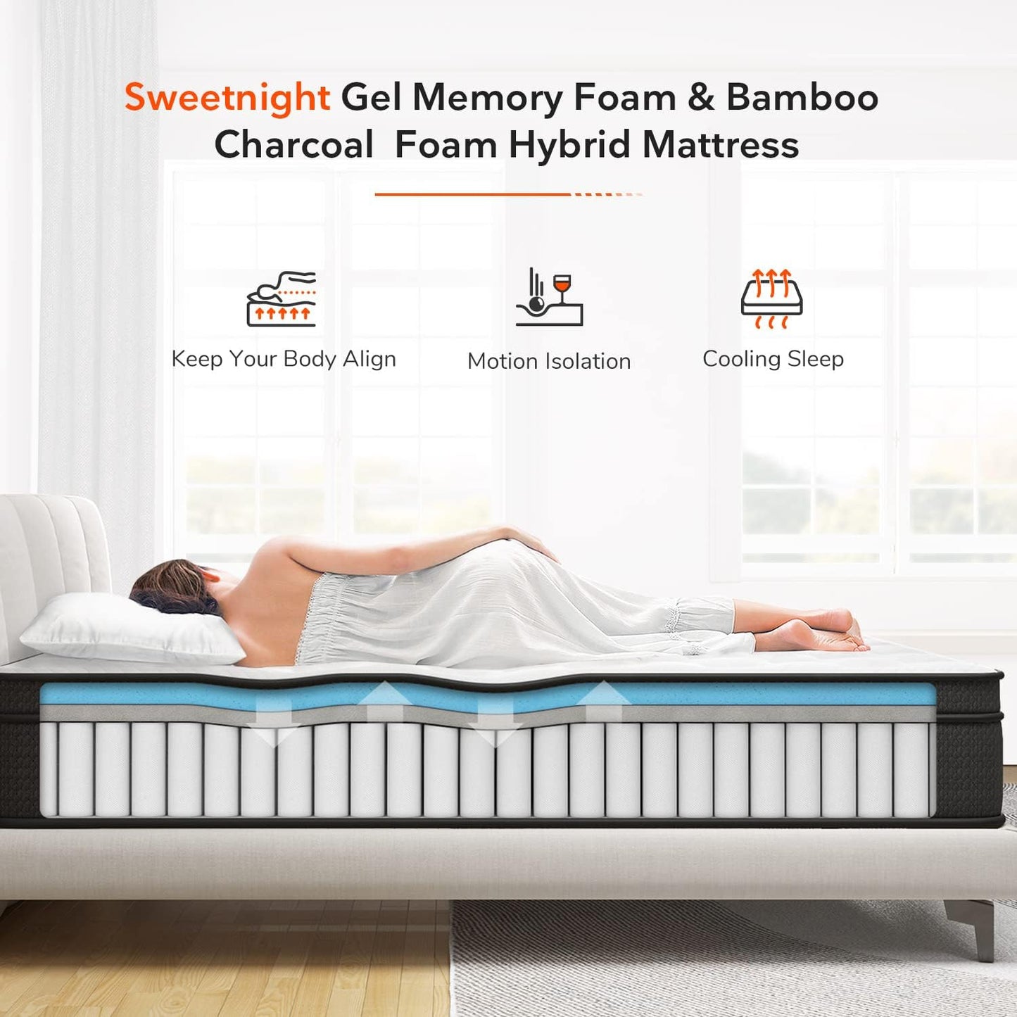 NEW - Sweetnight QUEEN 12 Inch Mattress, Pillow Top, Gel Memory Foam Hybrid Mattress with Individually Pocketed Springs for Support & Comfort Sleep - Retail $349