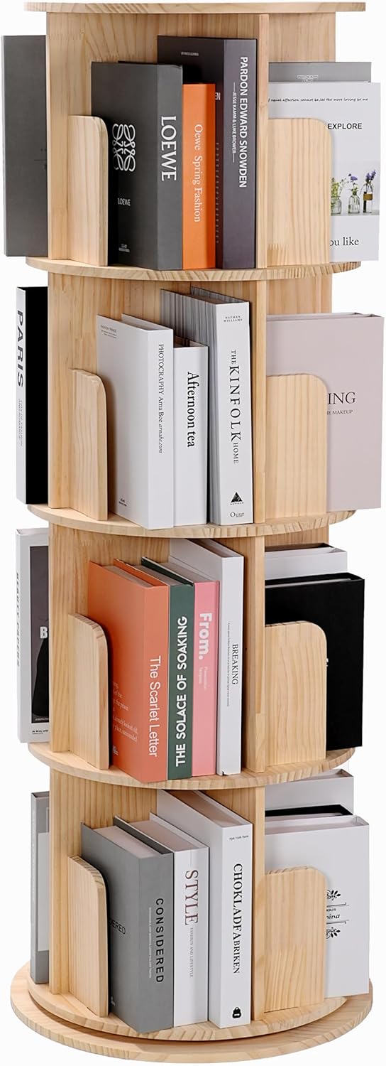 Rotating Bookshelf, 360 Display Corner Bookshelf for Small Space, 4Tier Floor Standing Bookcase Storage Rack, Wood Narrow Organizer for Bedroom, Living Room, Study Room, Kids&Adults Solid - Retail $90