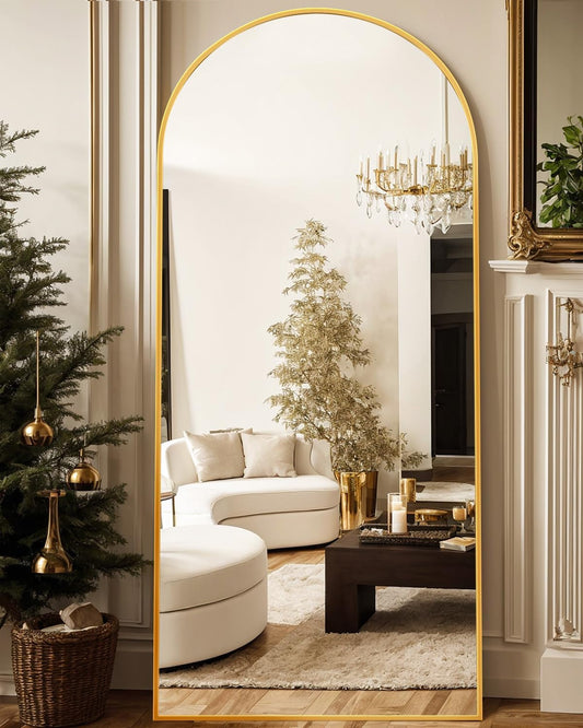 Antok Arched Full Length Mirror, 76"x34" Arched Floor Mirror, Glassless Mirror Full Length with Stand, Gold