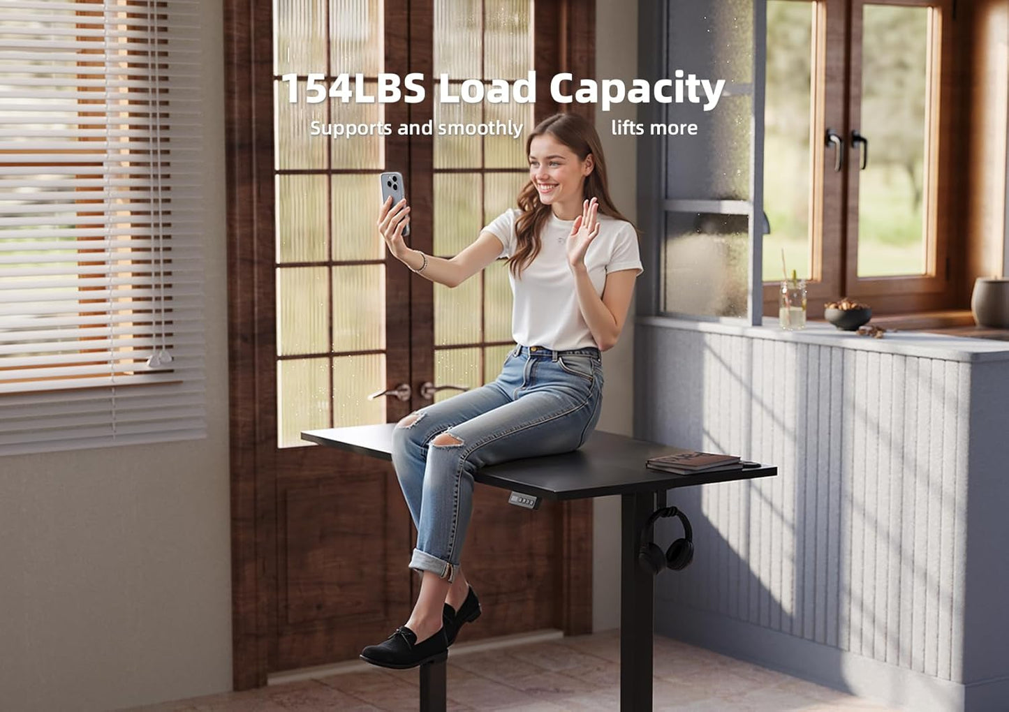 Seang Electric Standing Desk With Adjustable Height, 48x24 Inch, Sit Stand With Splice Board for Home Office Computer Workstation, Black Frame/Black Top