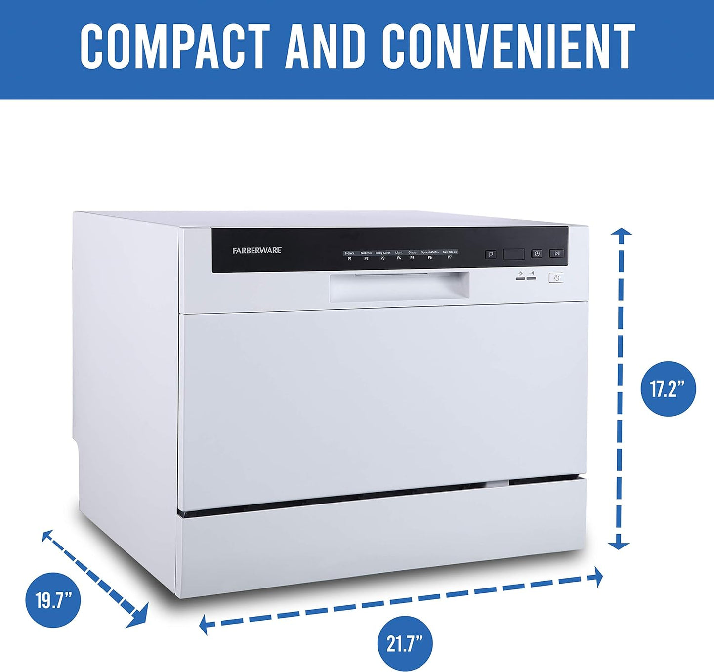 Farberware Portable Countertop Dishwasher - 7-Program System for Home, RV, and Apartment - Wash Dishes, Glass, and Baby Products - Hookup Required - Retail $300