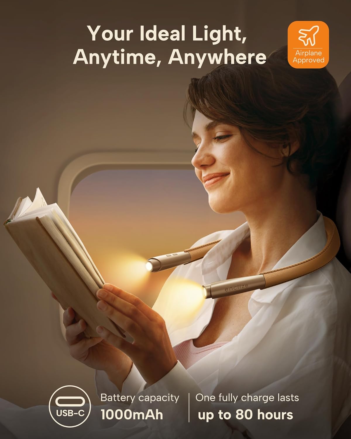 LED Neck Reading Light, Book Light for Reading in Bed, 3 Colors, 9 Brightness Levels, Lightweight Comfortable Design, Long Lasting, Perfect for Knitting,Crafting,Camping,Gold Rose