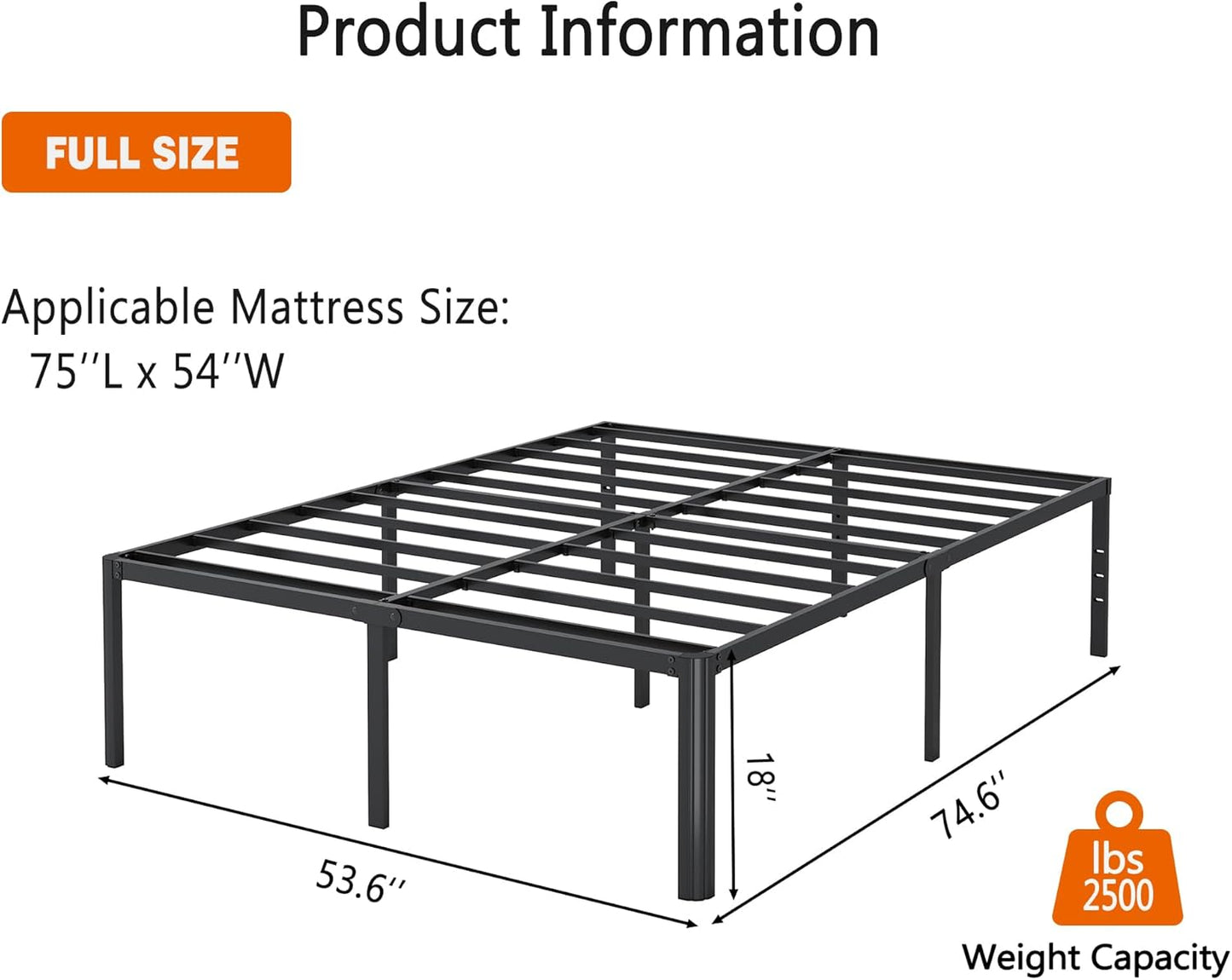 HOBINCHE 18 Inch Full Metal Bed Frame