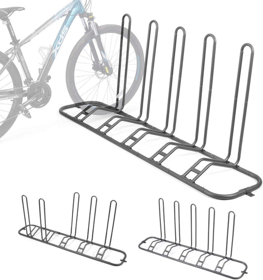 Ikkle Bike Parking Stand, Bike Rack Bicycle Floor Parking Stand for 5 Bikes, Adjustable Dual Purposes Bike Storage Holder for Garage, 2 Extra Floor Anchor Brackets Available, Indoor & Outdoor - Retail $79