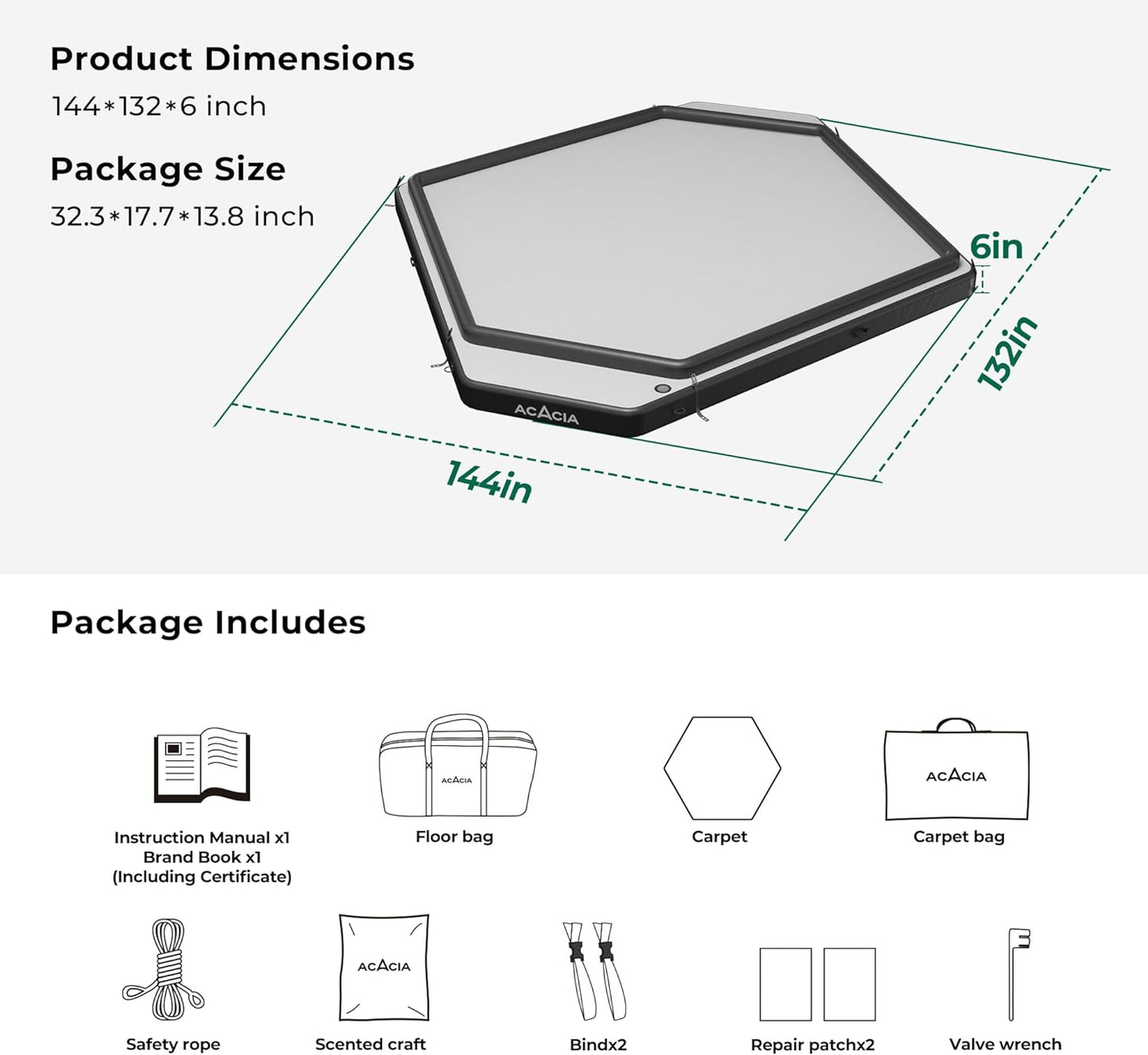 NEW - ACACIA Air Floor XL for Space Camping System, 4-Layer, 6-Inch-Thick Inflatable Floor for Floating Tent, Waterproof Moistureproof Camping Base with Removable Carpet, Repair Patch, Carry Bag - Retail $649