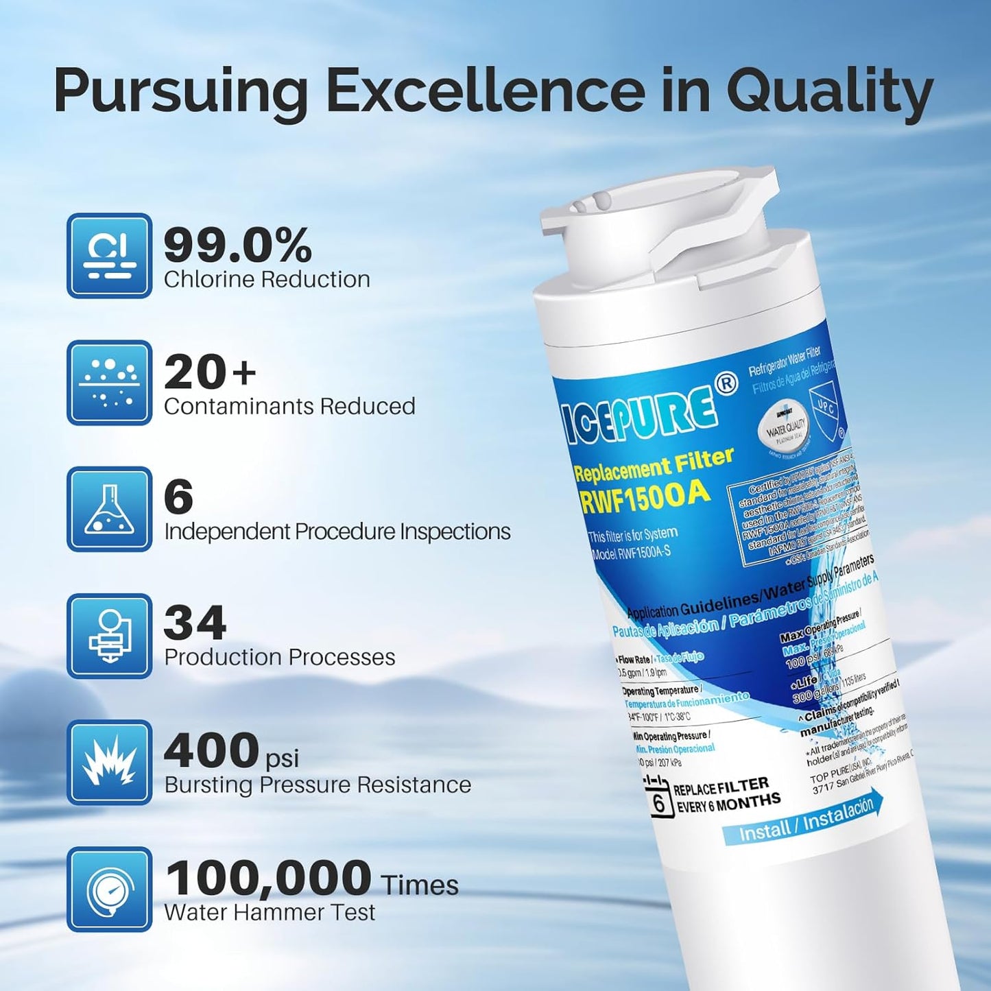 ICEPURE MSWF Refrigerator Water Filter Compatible with GE® MSWF, SmartWater 101820A, 101821B, RWF1500A 3 PACK