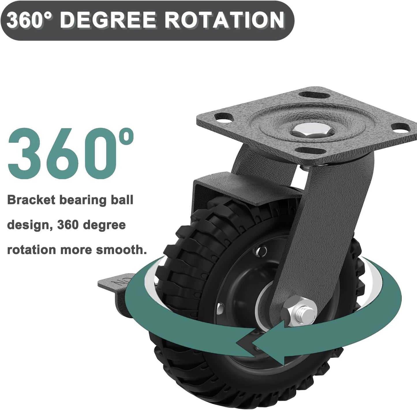 Heavy Duty Caster Wheel 8 Inch,Plate Caster Swivel 2 Pack 700lb Capacity,Solid Rubber,Cast Iron,Brake Casters for Flat Carts,Workbench,Dolly,Trolley
