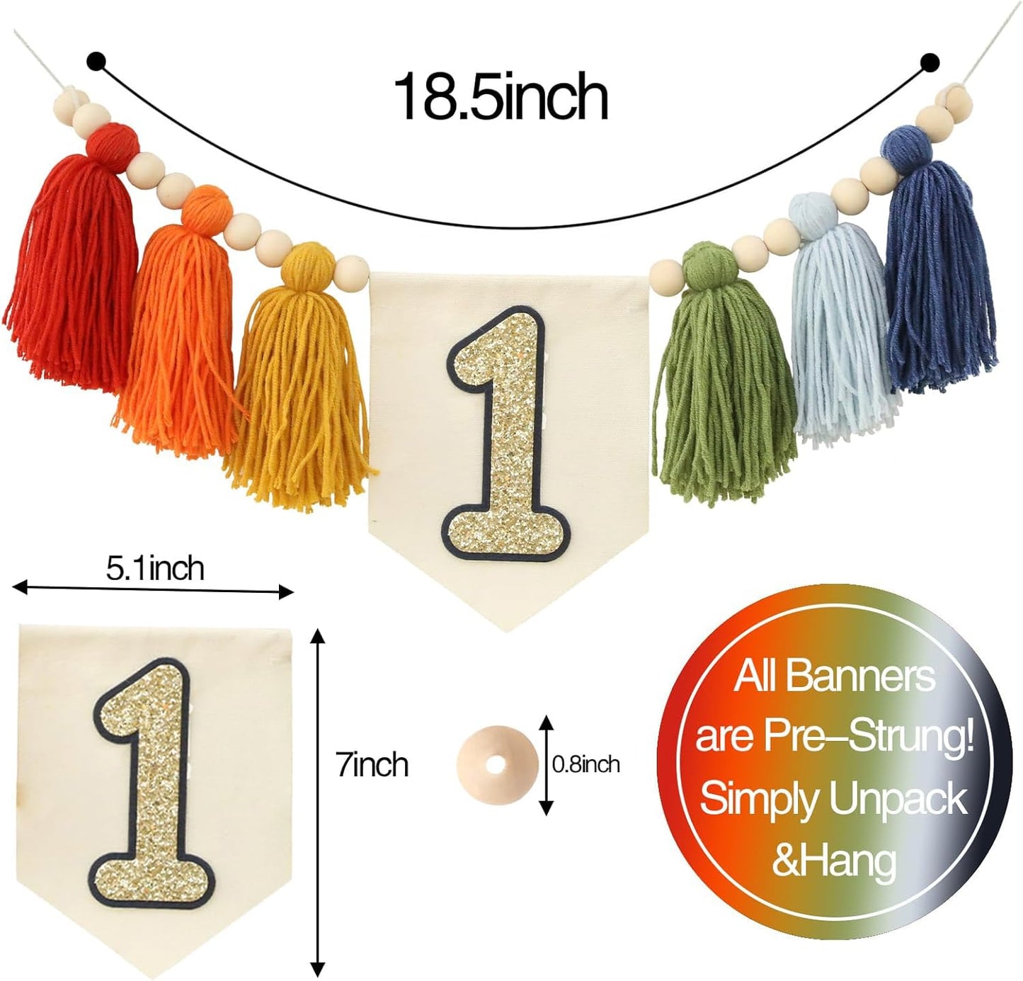 Handmade Rainbow 1st Birthday HighChair Banner Colorful Party Decoration For Girls Boys Baby Shower Kids Bedroom