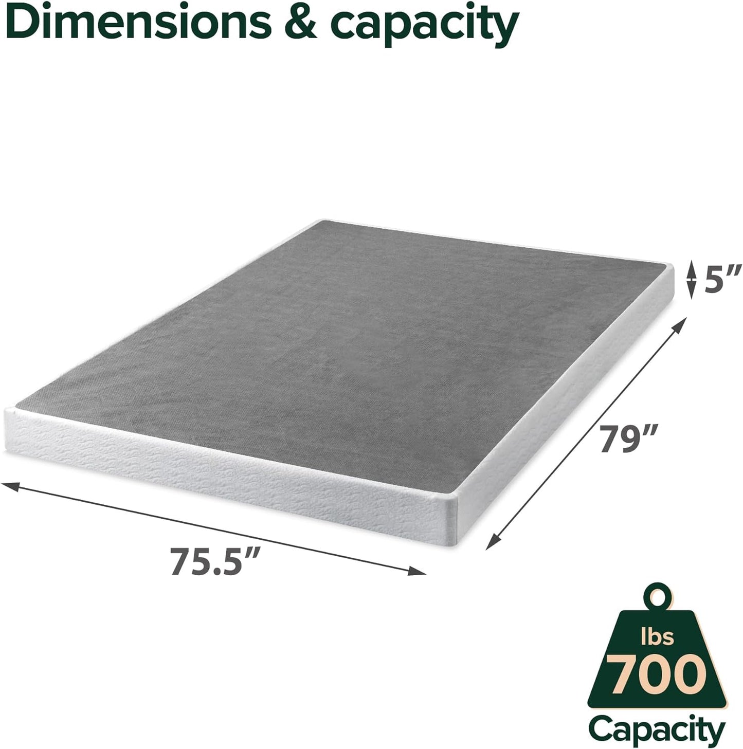 NEW - ZINUS 5 Inch KING Metal Smart Box Spring / Mattress Foundation / Strong Metal Frame / Easy Assembly - Retail $165