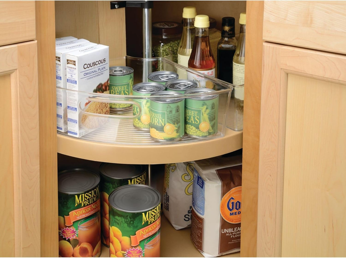 iDesign Lazy Susan 1/4 Wedge Organizer Bin with Handle for Corner Cabinet - Clear - Made in USA