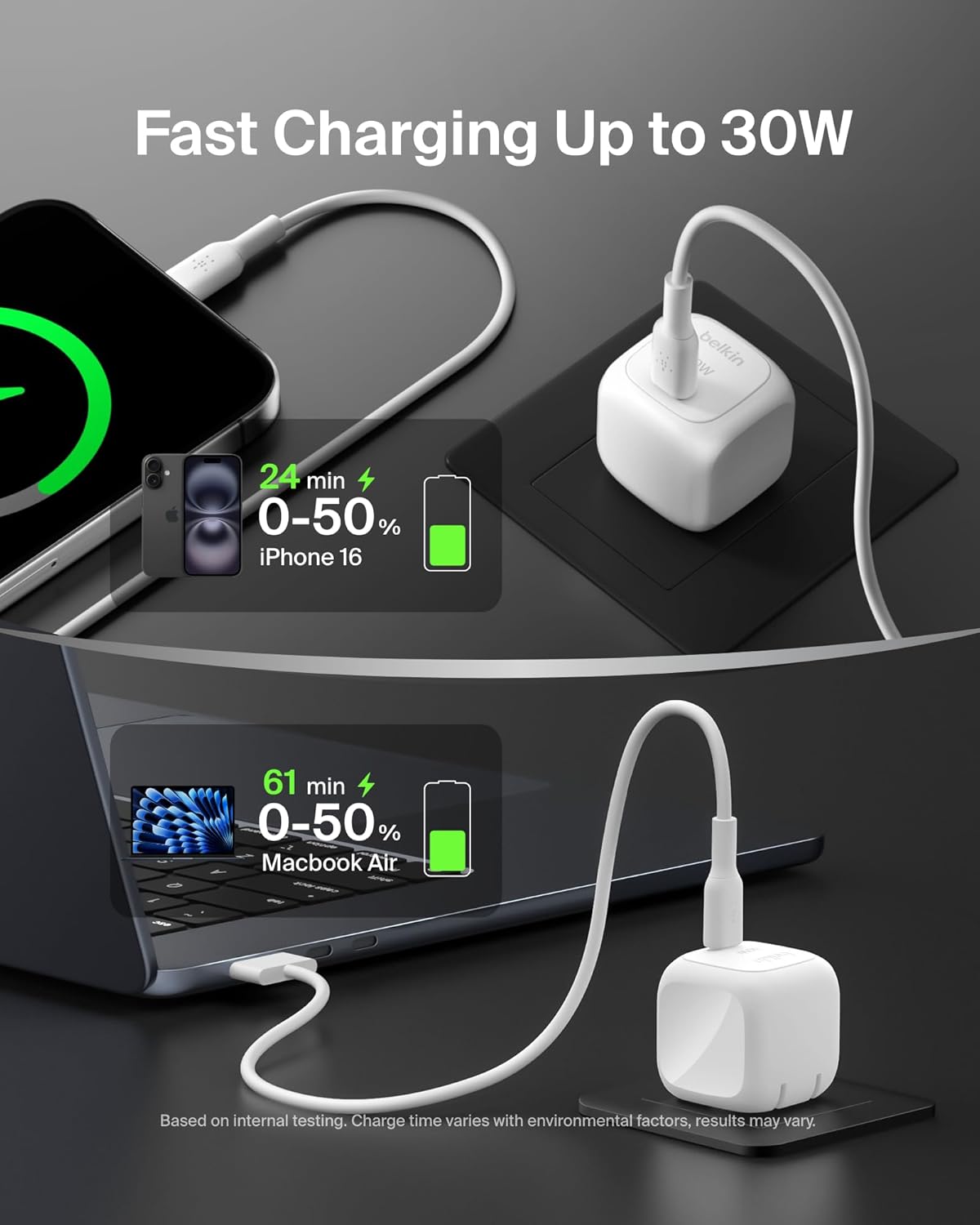 Belkin USB C Charger Block 30W, USB-C PD Super Fast Charging for Apple iPhone 17, Air, Pro, Pro Max, Samsung Galaxy S25, Galaxy S24, iPad, AirPods, Nintendo Switch 2, Google Pixel 10, etc. - White