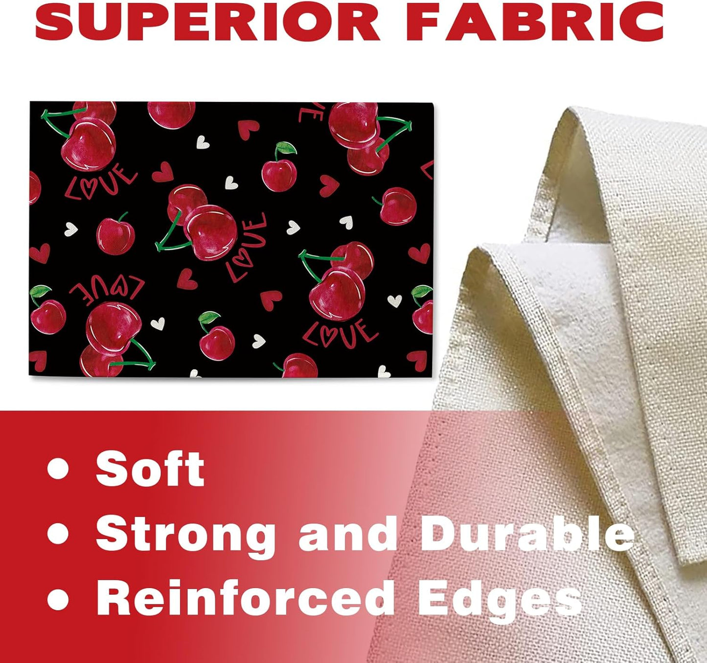 Valentines Day Cherry Black Placemats Set of 4, Love Hearts Dining Place Mats Table Decor, Anniversary Wedding Home Kitchen Decoration 12 x 18 Inch