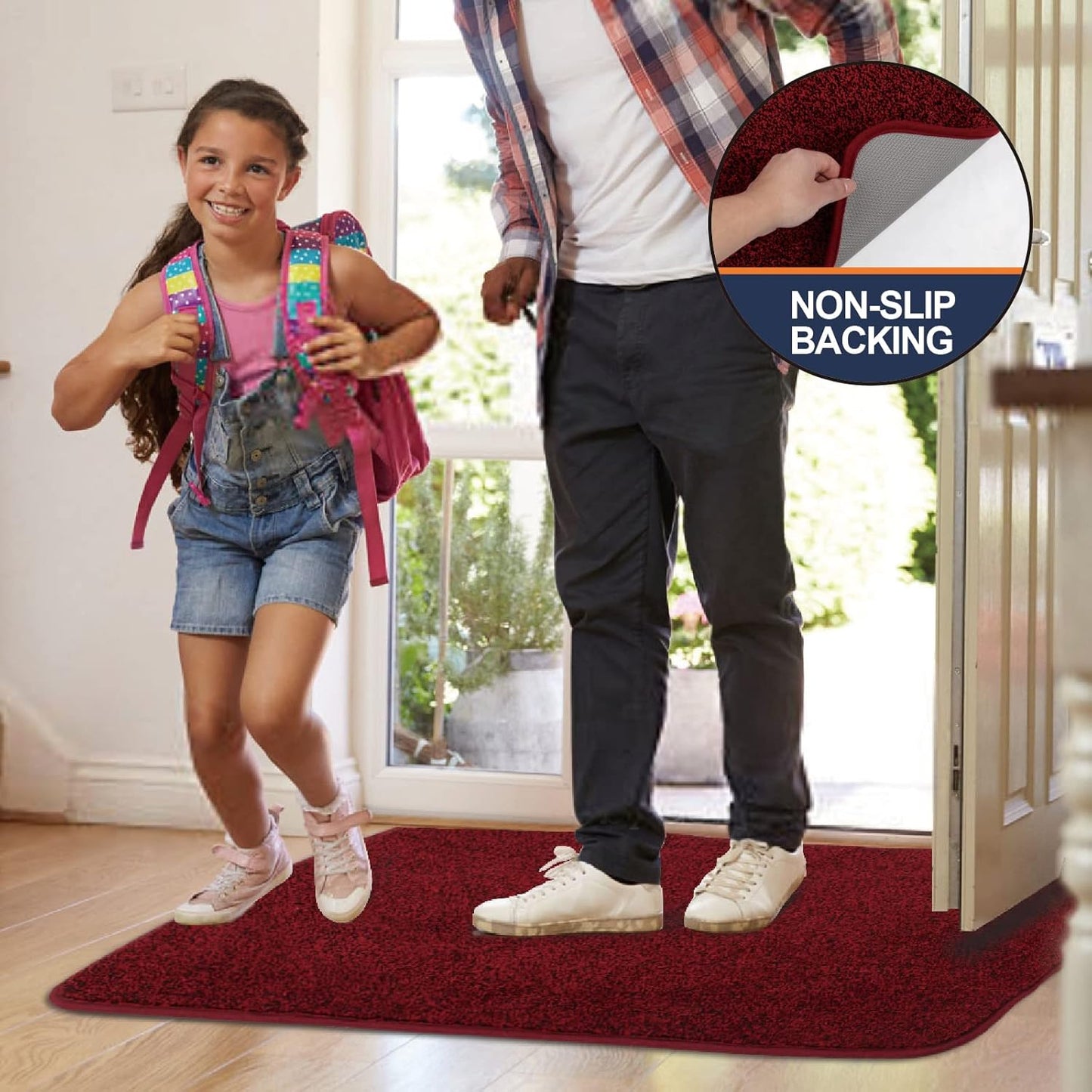 Walensee Indoor Doormat, Front Door Mat for Entrance (20"x32" Red) Machine Washable Entryway Rug Non Slip Dirt Trapper Door Rugs Absorbent Low Profile Shoes Scraper Inside Floor Mats for Entry