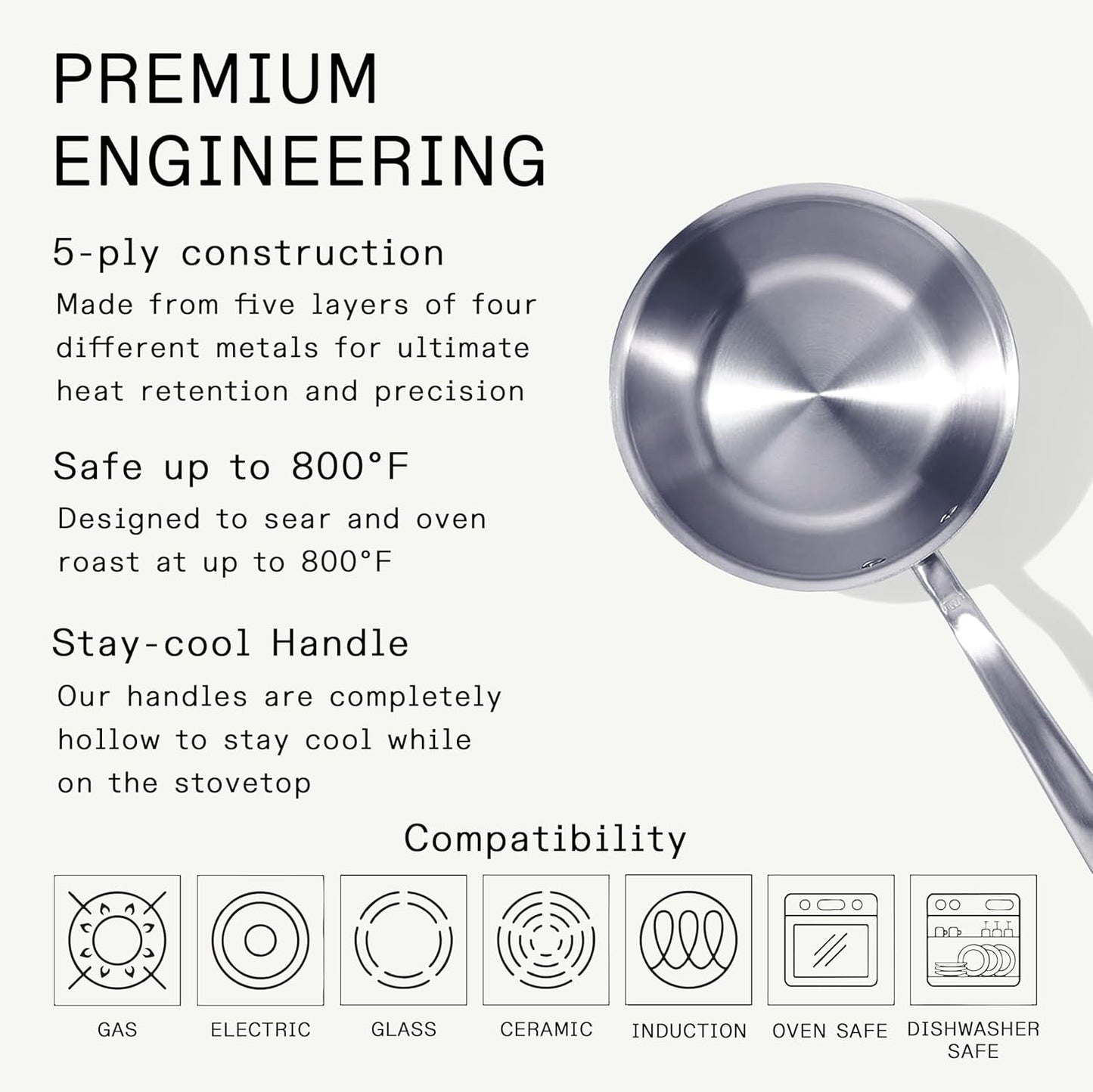 Made In Cookware - 2 Quart Stainless Steel Saucier Pan - 5 Ply Stainless Clad - Professional Cookware - Crafted in Italy - Induction Compatible
