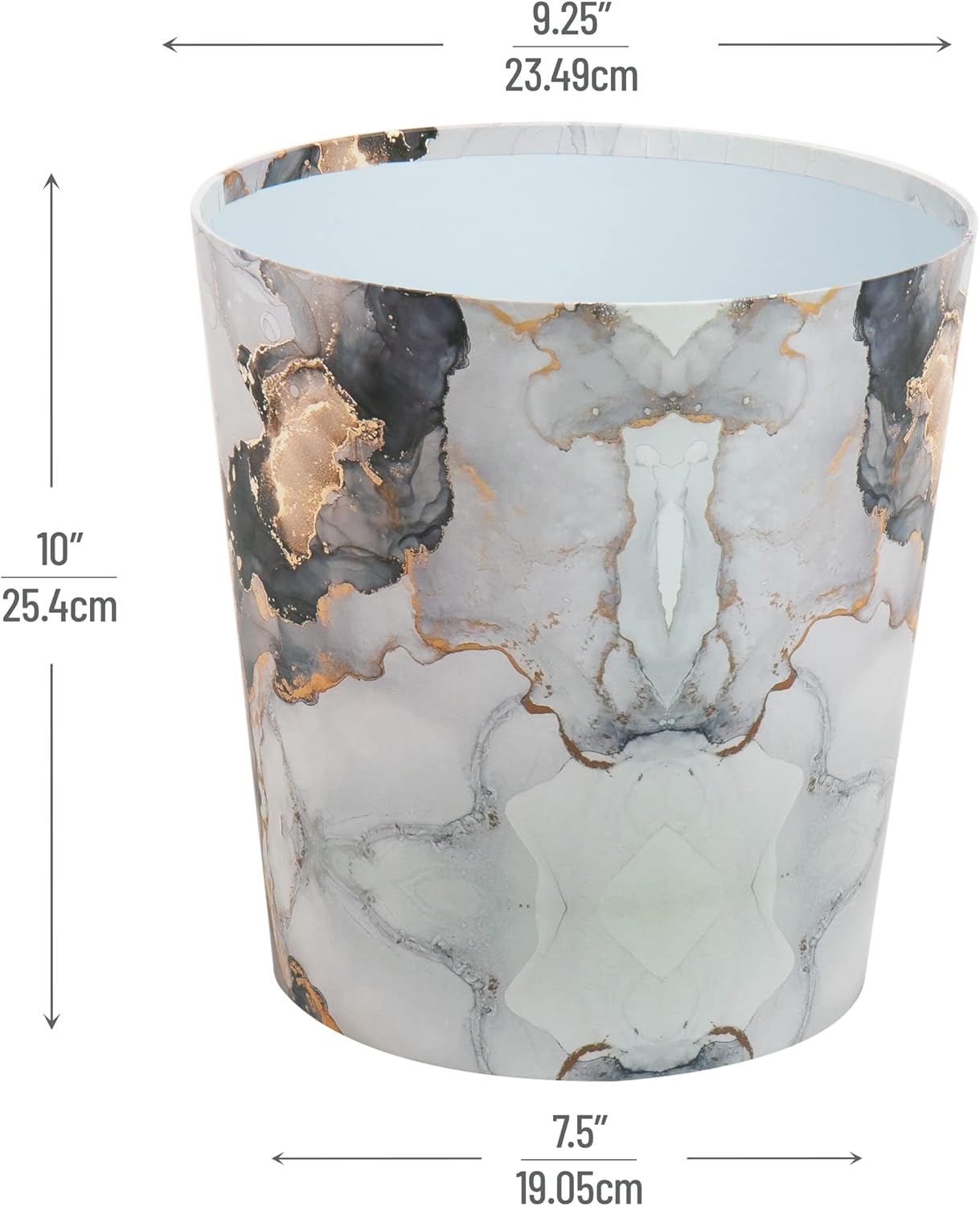 NEW - Wastepaper Bin, 5 Liter (1.32 Gallon) Capacity, Metallic Gray Marble Design - Retail $8