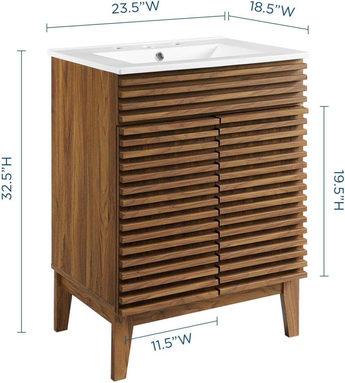 Modway Render Mid-Century Bathroom Vanity in Walnut,24 Inch - Retail $277