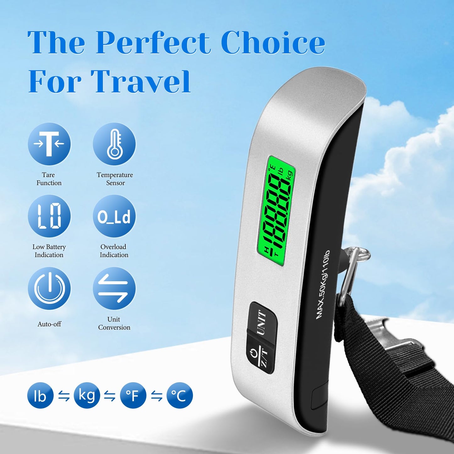 Luggage Scale, 110lb Luggage Weight Scale, LED Display, Luggage Scale Travel
