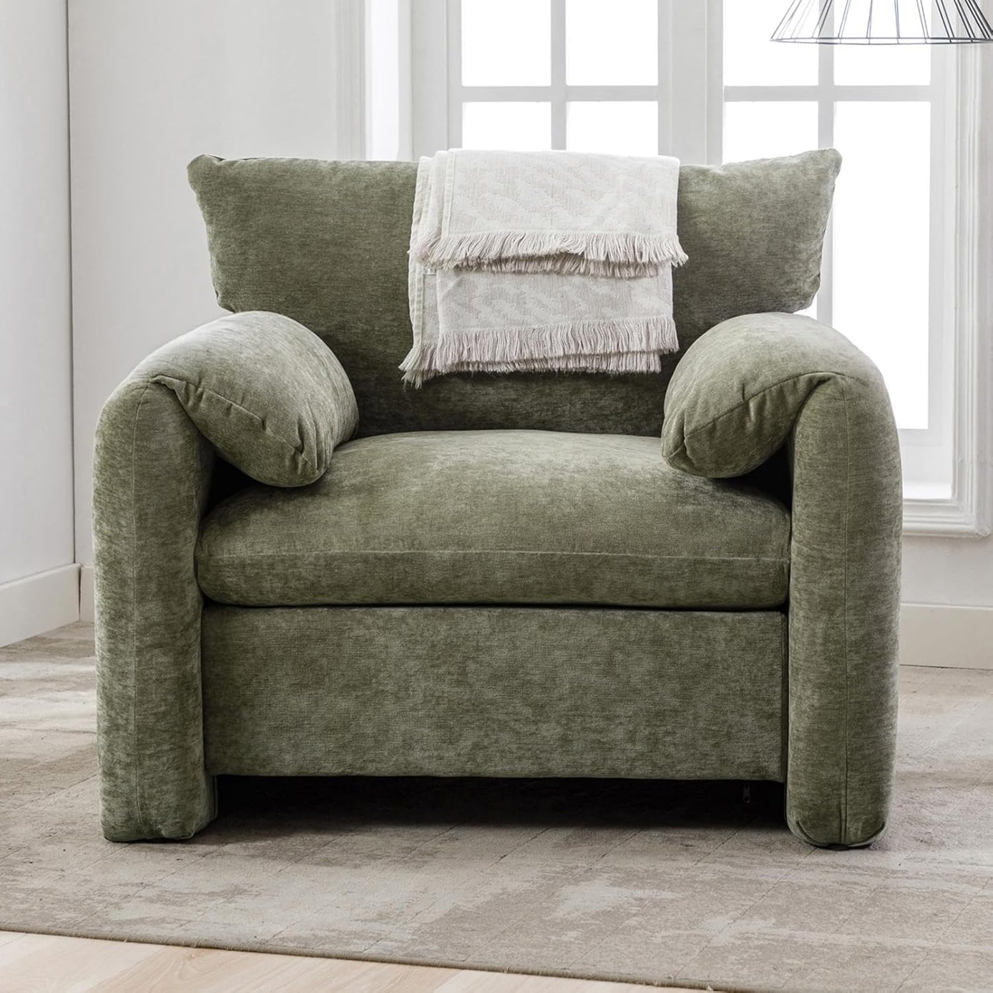NEW - Miscoos Chenille Oversized Armchair - Modern Accent Chair & Single Sofa Lounge, 34'' Wide, Comfortable Seating for Living Room & Bedroom, Green - Retail $290