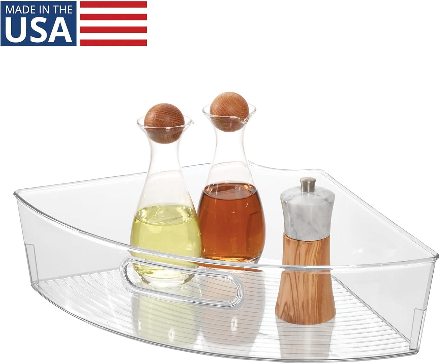 iDesign Lazy Susan 1/4 Wedge Organizer Bin with Handle for Corner Cabinet - Clear - Made in USA