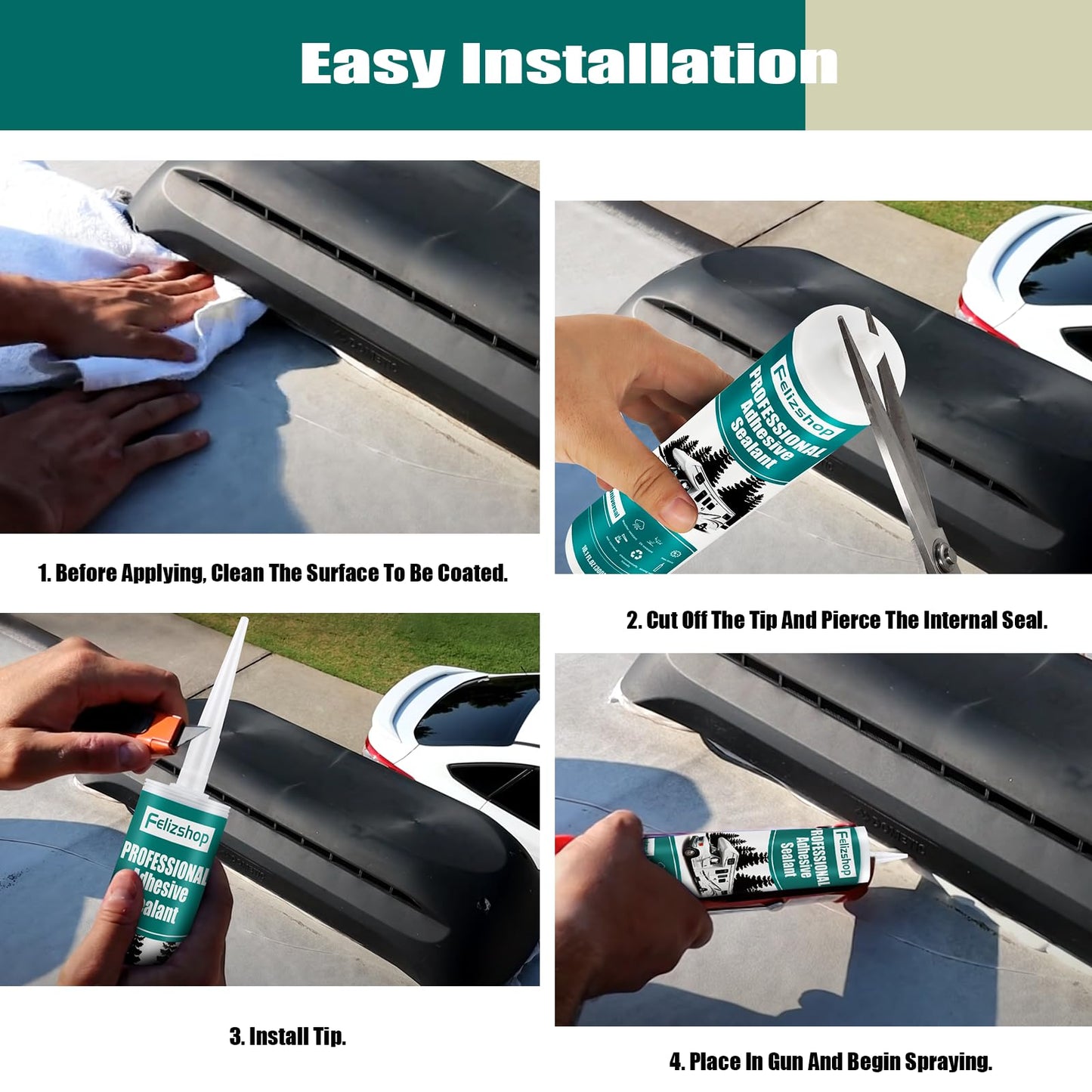 Silicone Caulk,RV Roof Sealant,Silicone Sealant for RV Roofs, 10 Packs RV Self Leveling Lap Sealant RV Caulk EPDM Sealant on Motorhomes, Trailers, Campers(White)