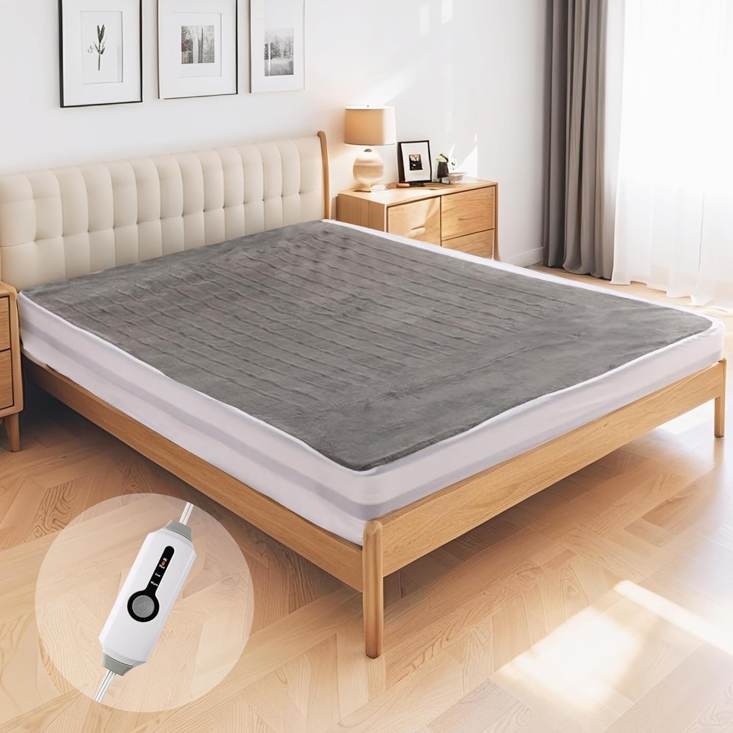 YAKEE Electric Mattress Pad Twin Size 39''x75'', Soft Fleece with 4 Heating Levels, 10-Hour Auto Shut Off, Fast Heating, Deep Pocket Bed Topper Fit Up to 21", Machine Washable, Grey