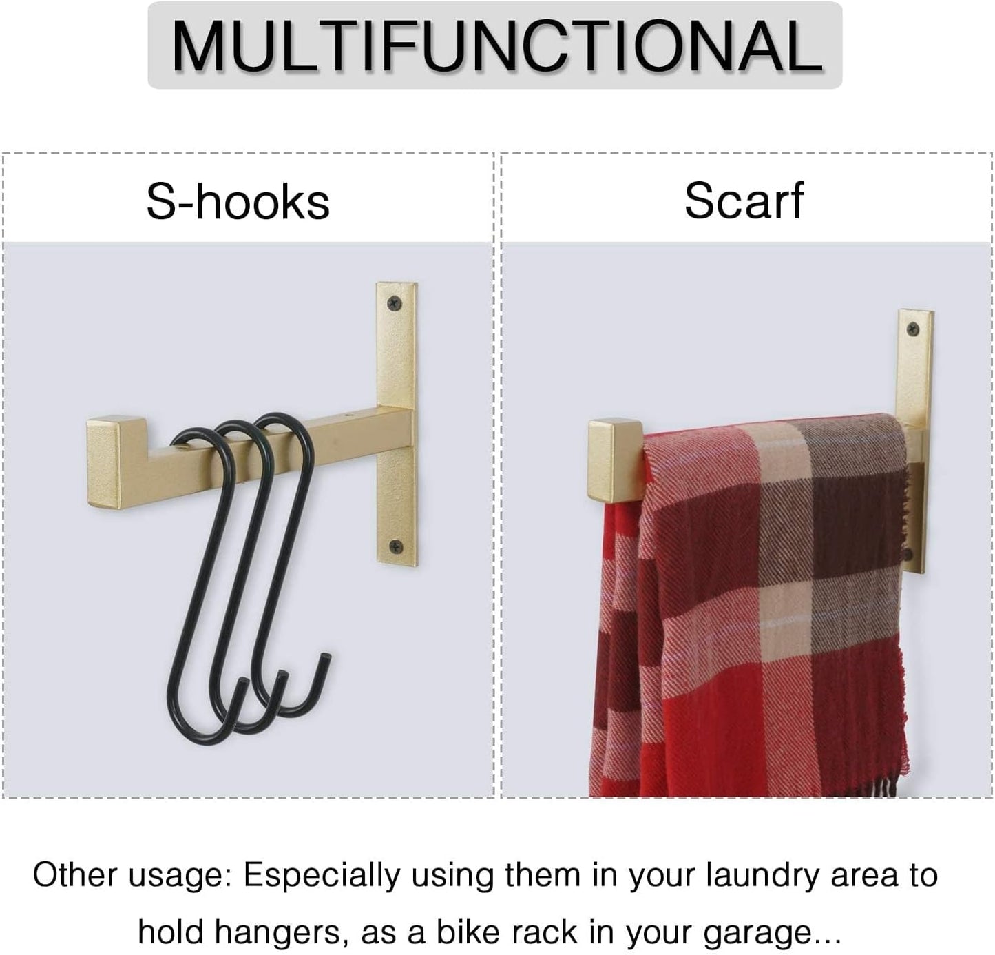 OVOV 4 Pcs Heavy Duty Shelf Brackets Wall Mounted Industrial Metal Shelf Supports (Gold) 10"