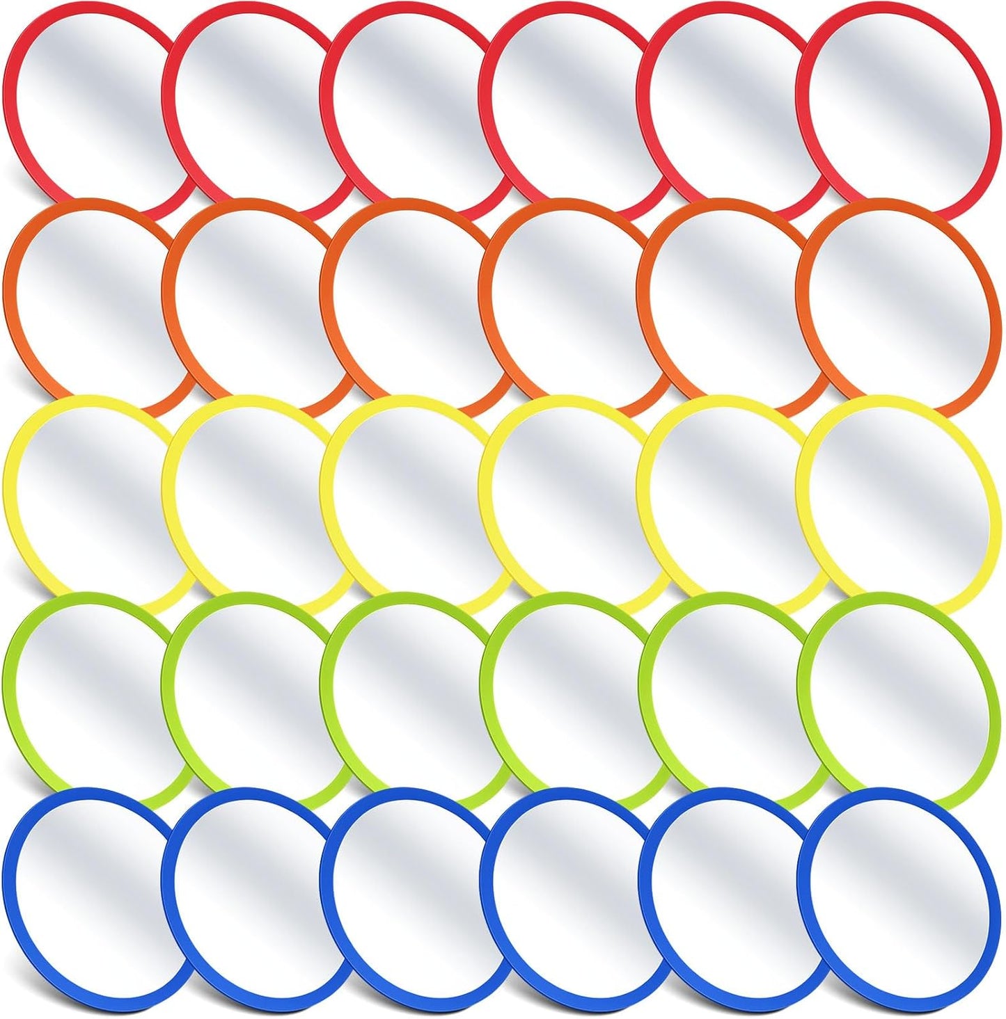 Dandat 30 Pcs Small Mirrors for Kids 6 x 6 Inches Round Unbreakable Shatter Proof Mirror for School Classroom Bathroom DIY Crafts Preschool Facial Expression (Multicolor)