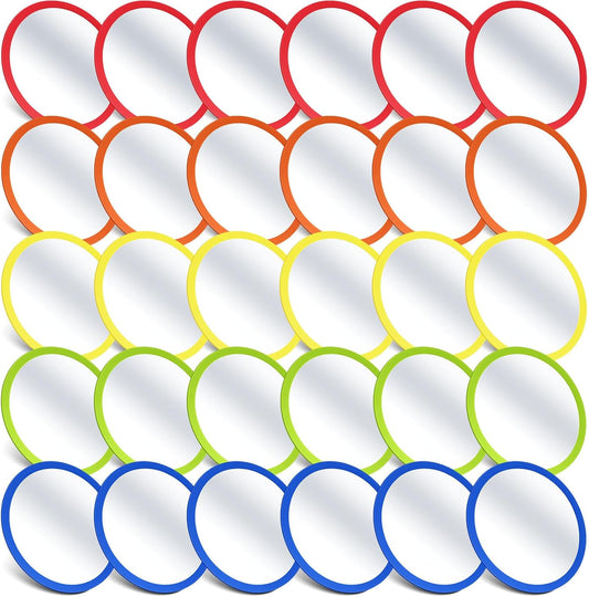 Dandat 30 Pcs Small Mirrors for Kids 6 x 6 Inches Round Unbreakable Shatter Proof Mirror for School Classroom Bathroom DIY Crafts Preschool Facial Expression (Multicolor)