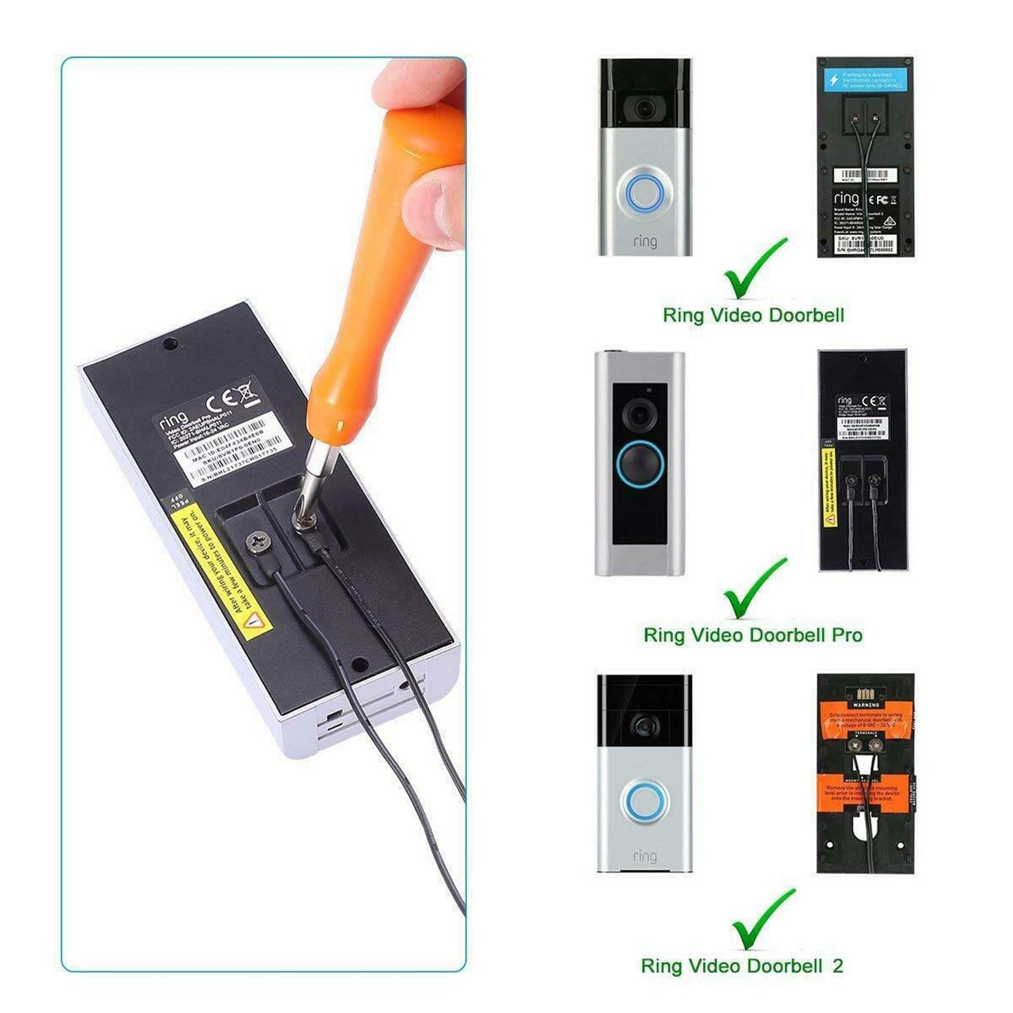 AC 18V 500mA Doorbell Transformer,Ring Power Adapter Wired Door Bell Power Supply for Video Doorbell Ring 1/2/2 Pro and Thermostats,5m/16.4ft Cable