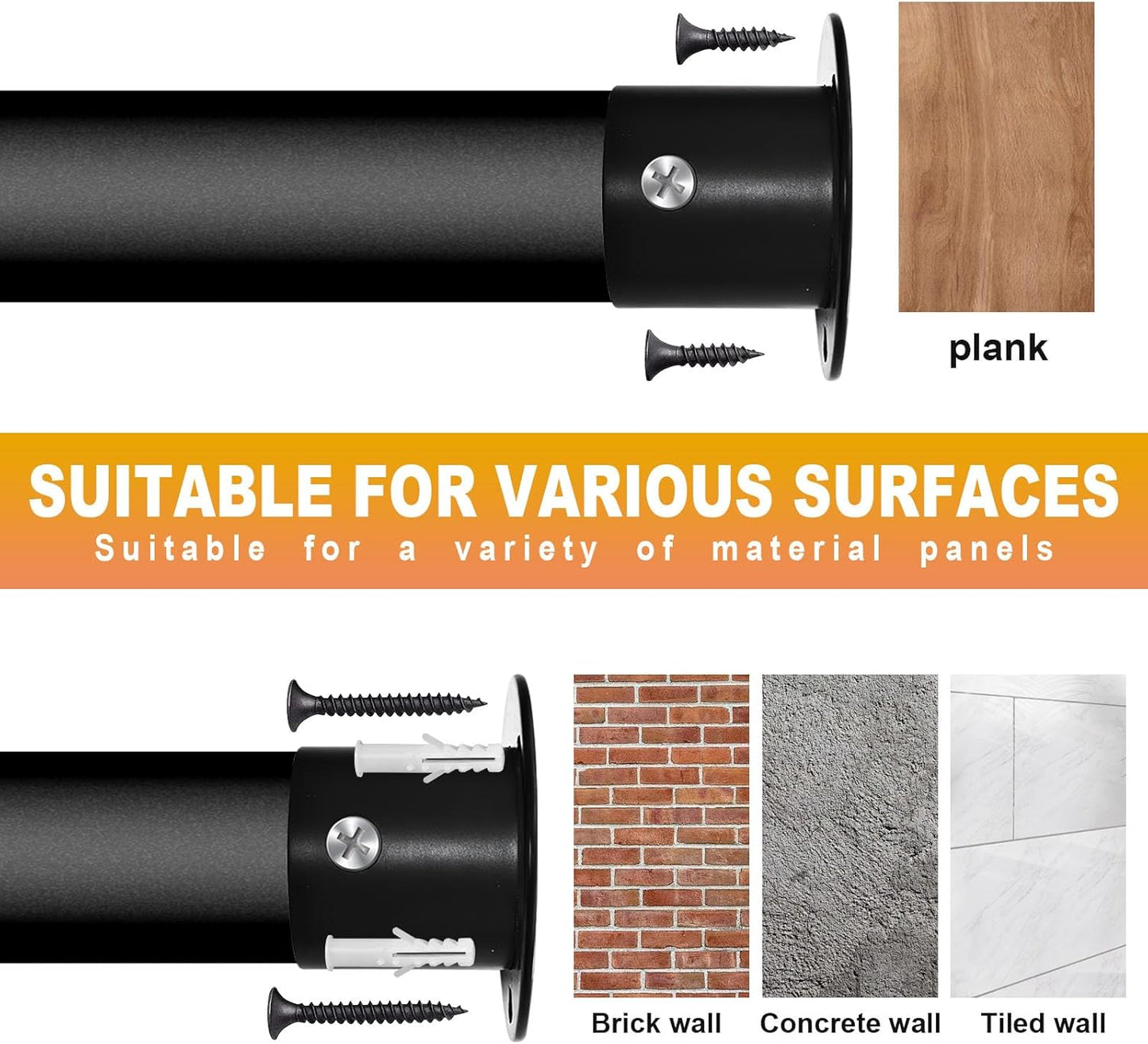 Closet Rod, 17 to 40 Inch Closet Rods for Hanging Clothes, 1.3 Inch Diameter Stepless Adjustable Clothes Hanging Rod, Black Heavy Duty Hanging Bar for Closet Wardrobes Bathroom Laundry