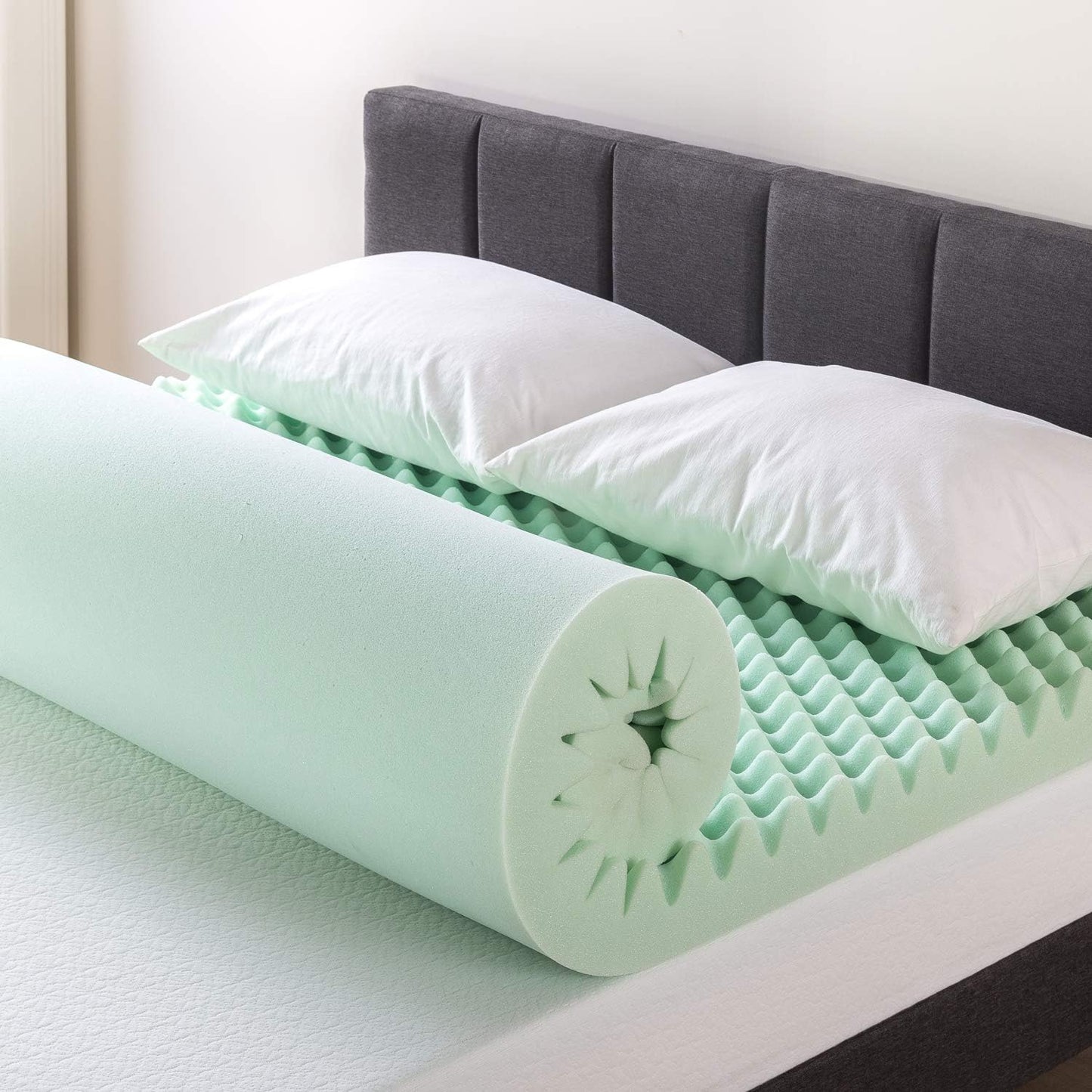 NEW - Best Price Mattress 4 Inch Egg Crate Memory Foam Mattress Topper with Calming Aloe Infusion, CertiPUR-US Certified, Full, Green - Retail $96