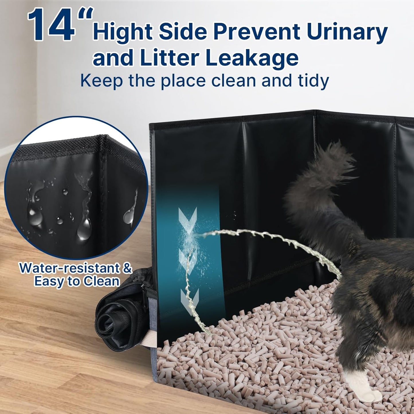 17.7 x 13.5 x 13.75 Travel Litter Box for Cats, Portable Litter Box with Pee Shield & Hard Bottom, Collapsible Cat Litter Pan for Travel, Car, Hotel, Leak-Proof Design, Water-Resistant, Easy Cleaning