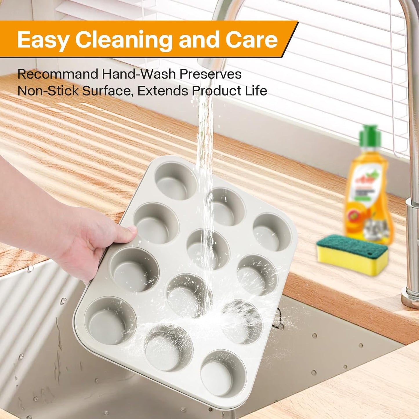 2-Pack Healthy Baking Cupcake Pan| Non Stick 12-Cup Muffin Pan | Durable & Easy Clean Muffin Tin | Perfect for Cupcakes, Muffins (Beige)