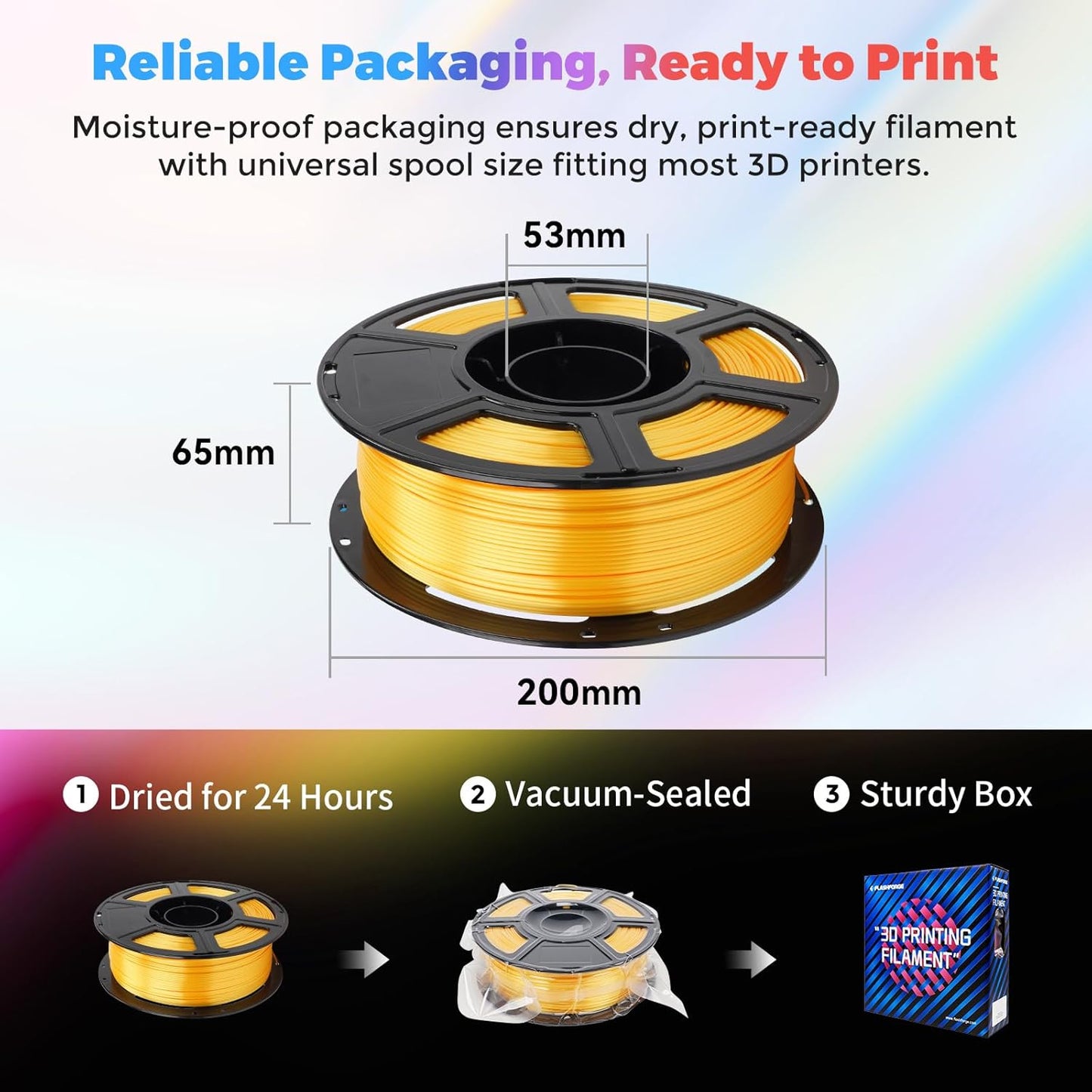 FLASHFORGE Silk PLA Filament 1.75mm Bright Gold, Smooth and Silky Texture 3D Printing Filament, Dimensional Accuracy +/- 0.02mm