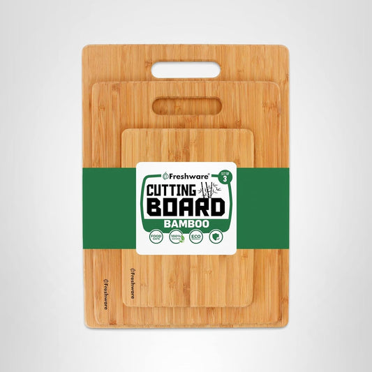 Bamboo Cutting Boards for Kitchen [Set of 3] Wood Cutting Board for Chopping Meat, Vegetables, Fruits, Cheese, Knife Friendly Serving Tray with Handles