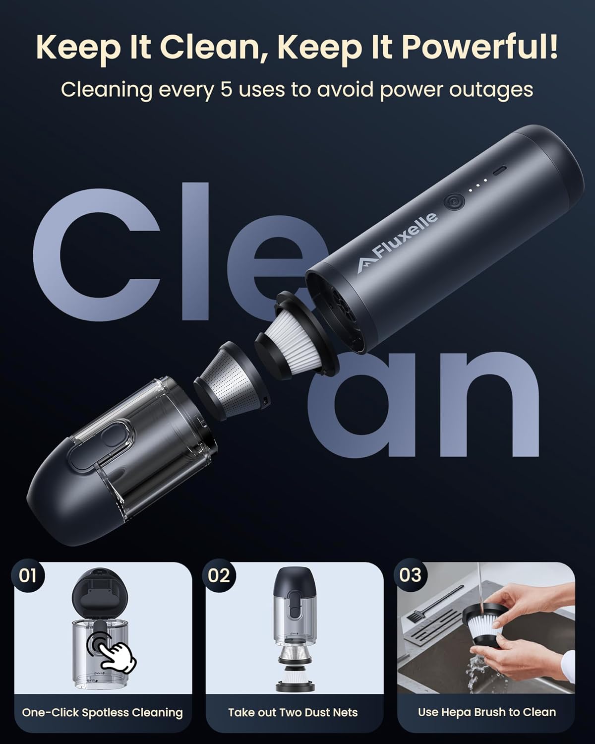 Car Vacuum Portable Cordless, 23000Pa Max Suction 4 in 1 Mini Handheld Vacuum Cleaner, 18W Fast Charging, 11 Attachments, Multifunctional Vacuum for Car, Home, Pet, Office