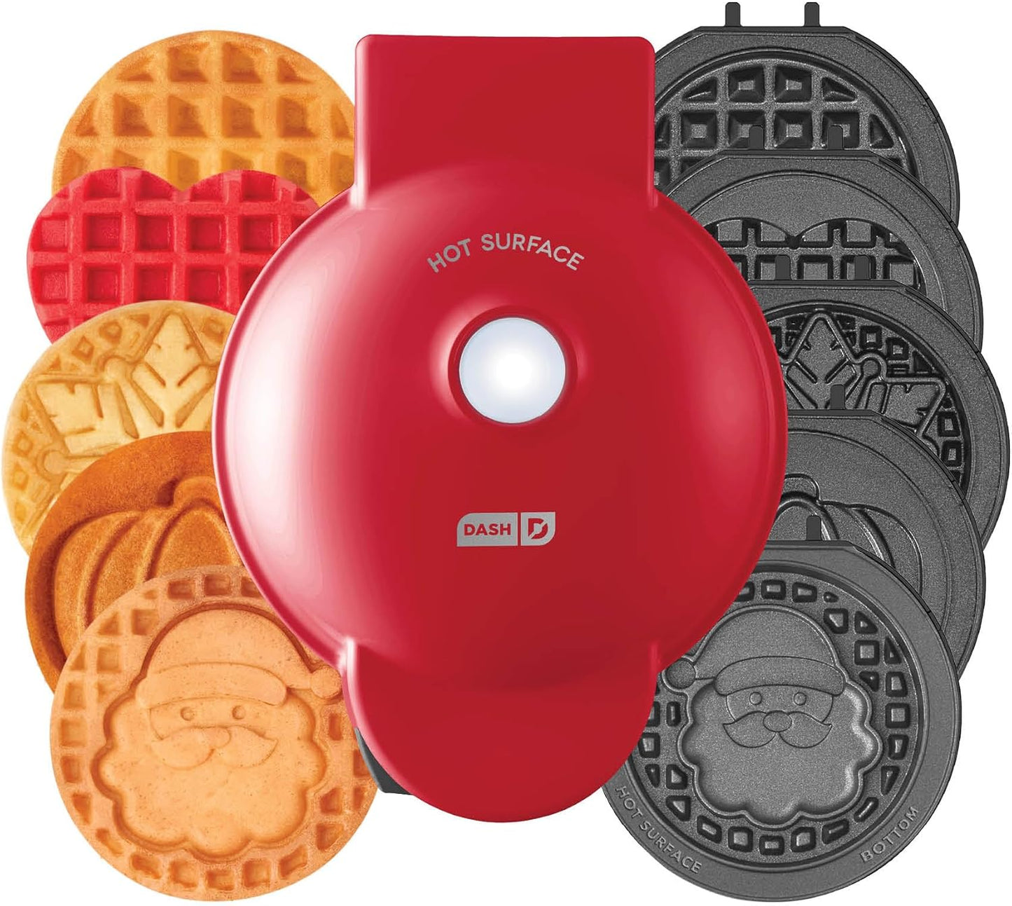 DASH Holiday Multimaker Mini System - Waffle Maker with Six 4” Removable Holiday Plates: Waffle Iron & Griddle, 4-in-1 Mini Waffle Maker for Kids and Families – Nonstick Surface, Santa Waffle (Red) - Retail $28