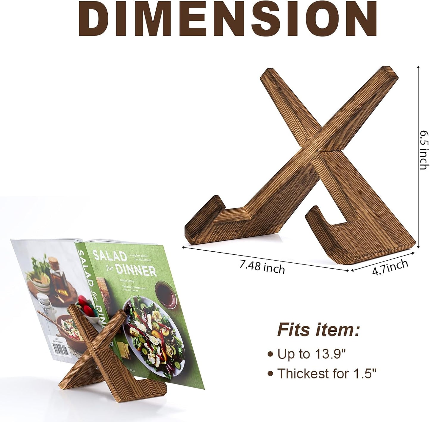 Wooden Plate Stands for Display, Wood Plate Holders for Displaying, Decorative Picture Frame Stand, Easel for Sign, Cookbook, Now Playing Vinyl Record, Recipe Book Holder for Photo, Plaque, Platter