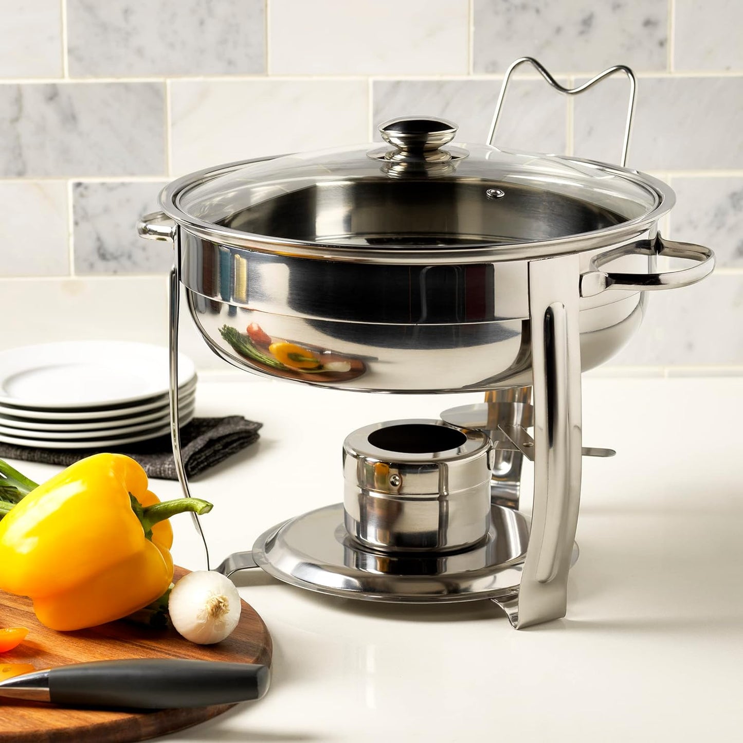 Denmark Round Chafing Dish, 4 Quart, Stainless Steel, 7-Piece - Retail $19