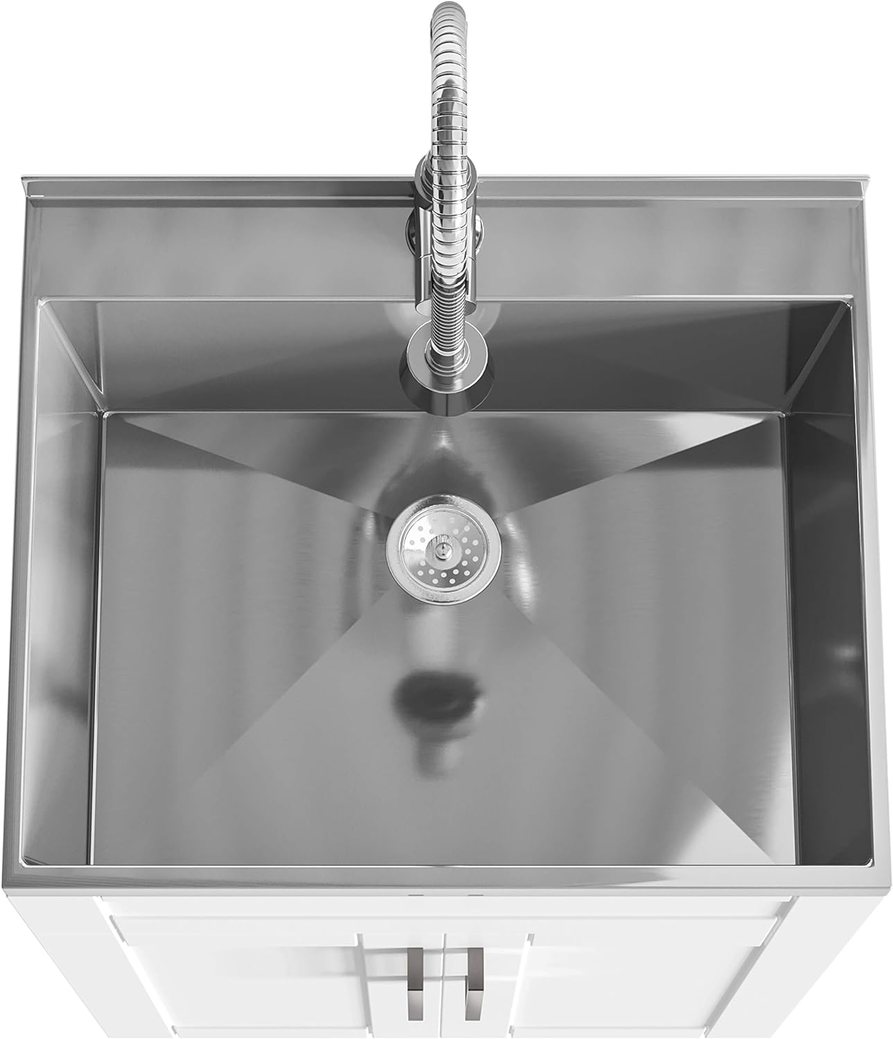 NEW - SIMPLIHOME Hennessy Contemporary 24 Inch Deluxe Laundry Cabinet with Faucet and Stainless Steel Sink in Pure White, For the Laundry Room and Utility Room - Retail $499