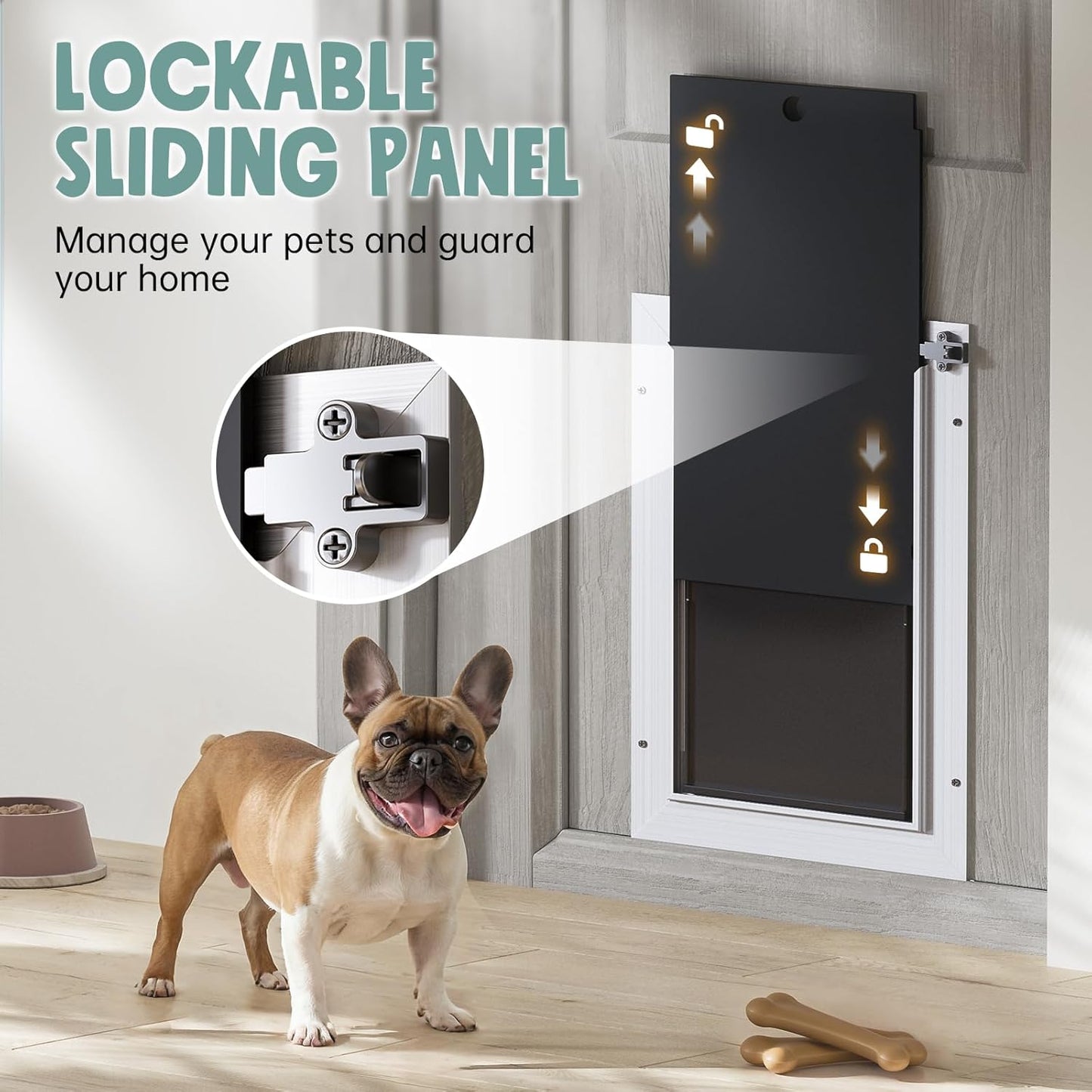 Dog Door for Door All Aluminum Alloy 3 Flaps White, Medium Doggy Doggie Door, Cat Door Heavy Duty Pet Door for Dogs, Insulation Flap and Lockable Closing Panel, Durable Rust Resistant, Pet Up to 45lb