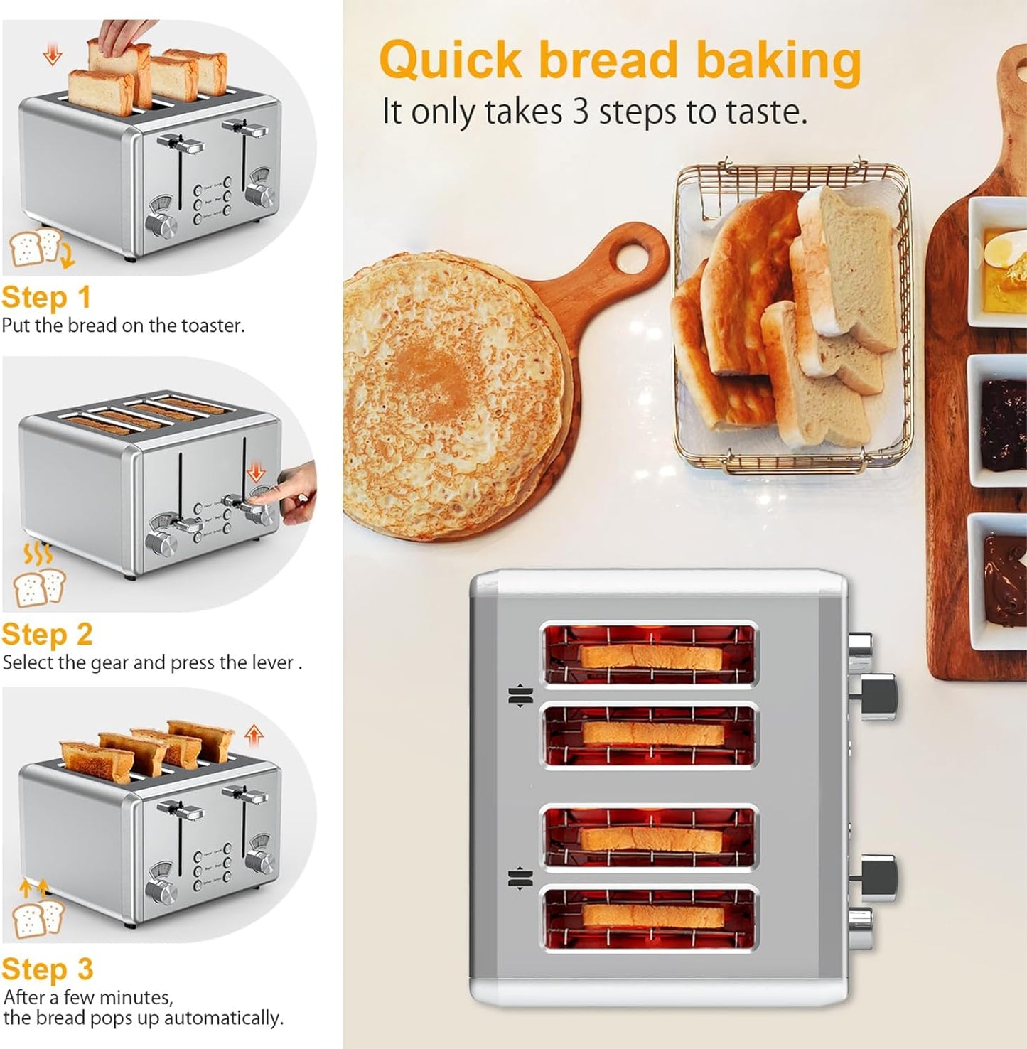 NEW - WHALL Toaster Stainless Steel, 6 Bread Shade Settings, Bagel/Defrost/Cancel Function, 1.5in Wide Slot, High Lift Lever, Removable Crumb Tray, for Various Bread Types - Retail $199