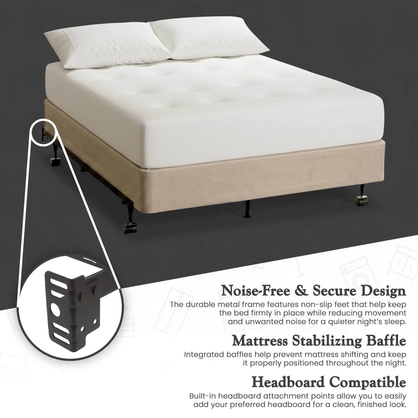 Kings Brand Furniture 7-Leg Heavy Duty Adjustable Metal Bed Frame – Queen/Full/Full XL/Twin/Twin XL, Center Support Rail, Locking Wheels, Noise-Free, Easy Assembly – Support for Box Spring & Mattress