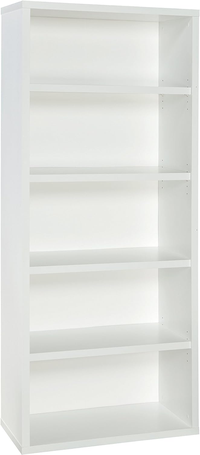 NEW - ClosetMaid Bookshelf with 5 Shelf Tiers, Adjustable Shelves, Tall Bookcase Sturdy Wood with Closed Back Panel, White Finish - Retail $181