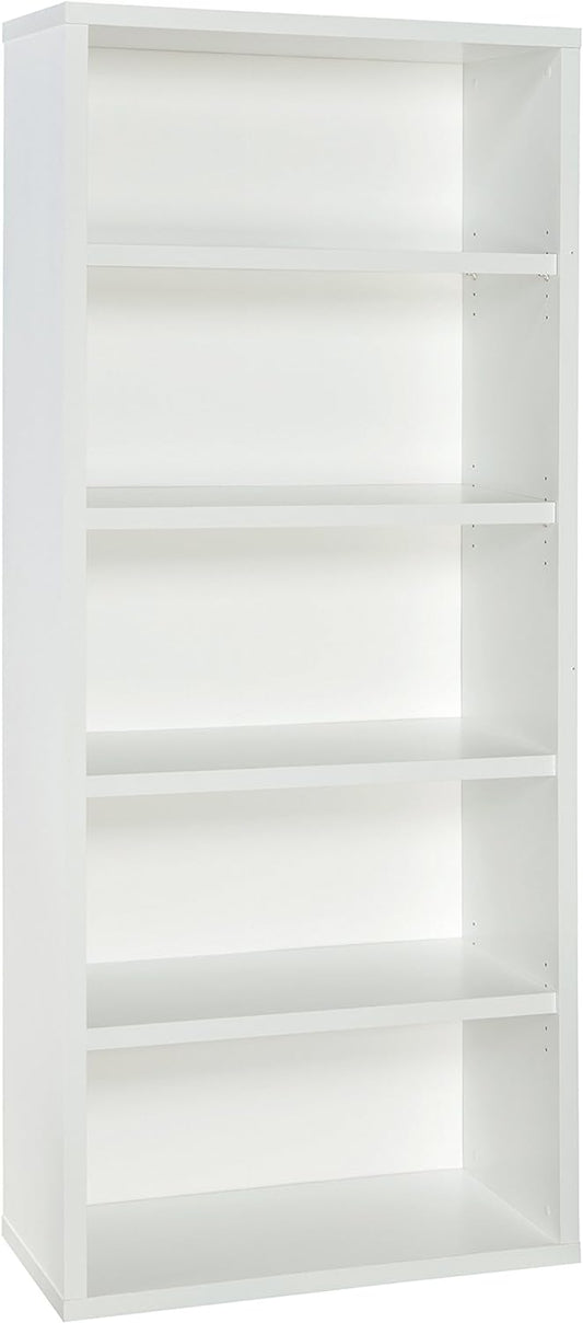 NEW - ClosetMaid Bookshelf with 5 Shelf Tiers, Adjustable Shelves, Tall Bookcase Sturdy Wood with Closed Back Panel, White Finish - Retail $181